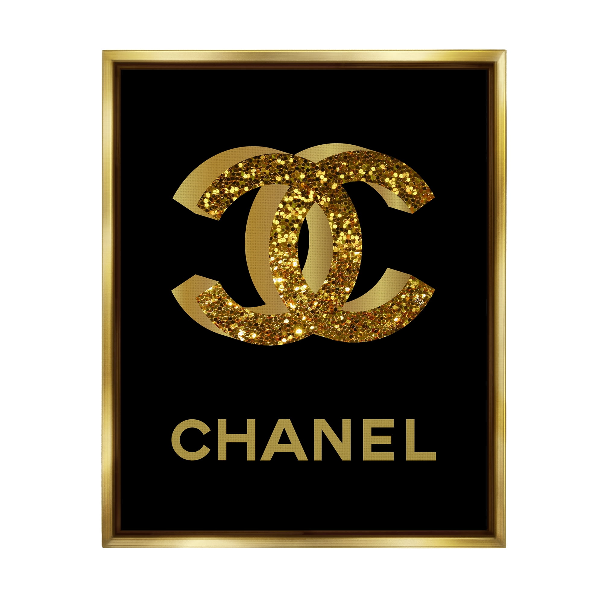 Stupell Industries Gleaming Fashion Brand Logo Typography Painting Gold Floater Framed Art Print Wall Art, 25 x 31