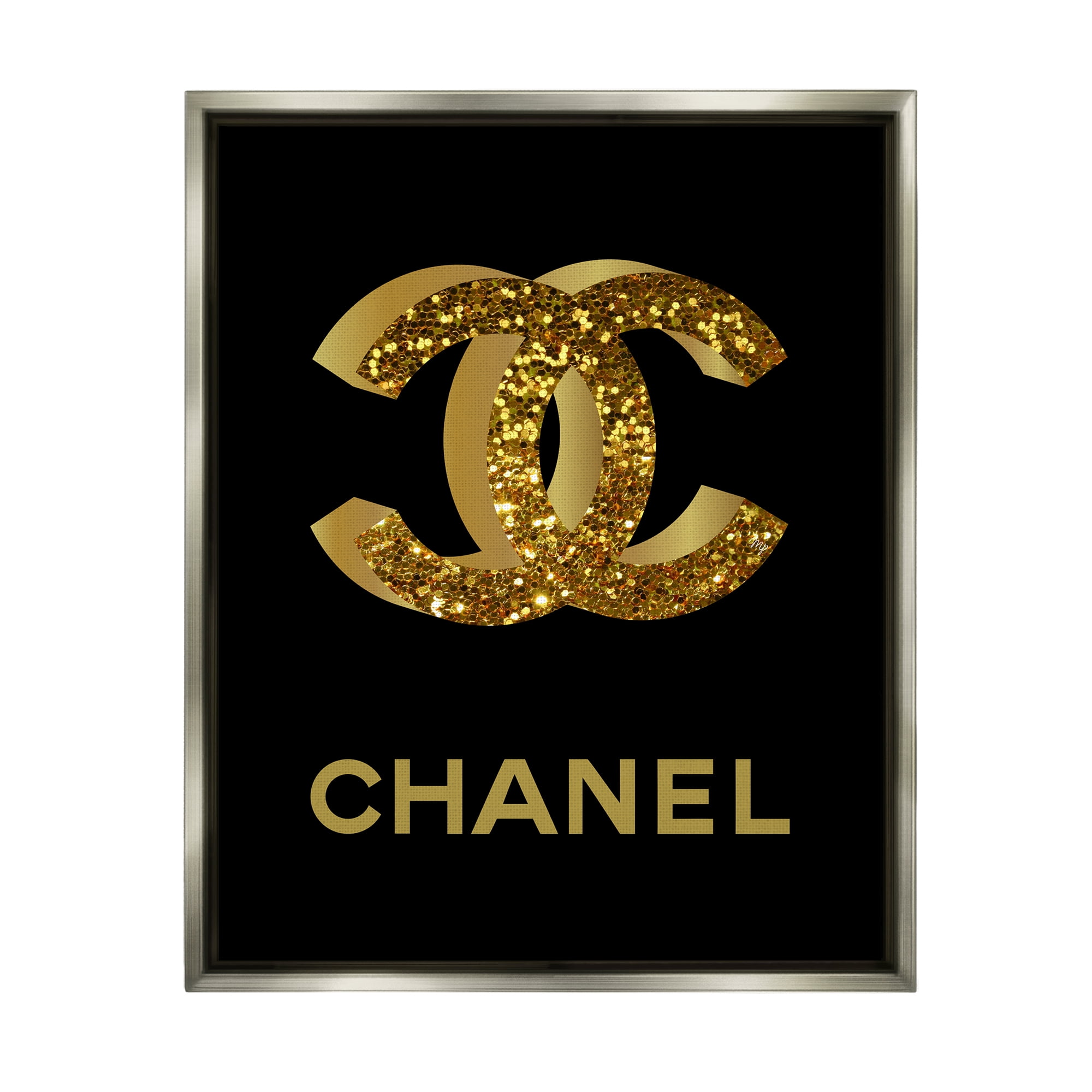 Stupell Industries Gleaming Fashion Brand Logo Typography Painting Gray Floater Framed Art Print Wall Art, 25 x 31