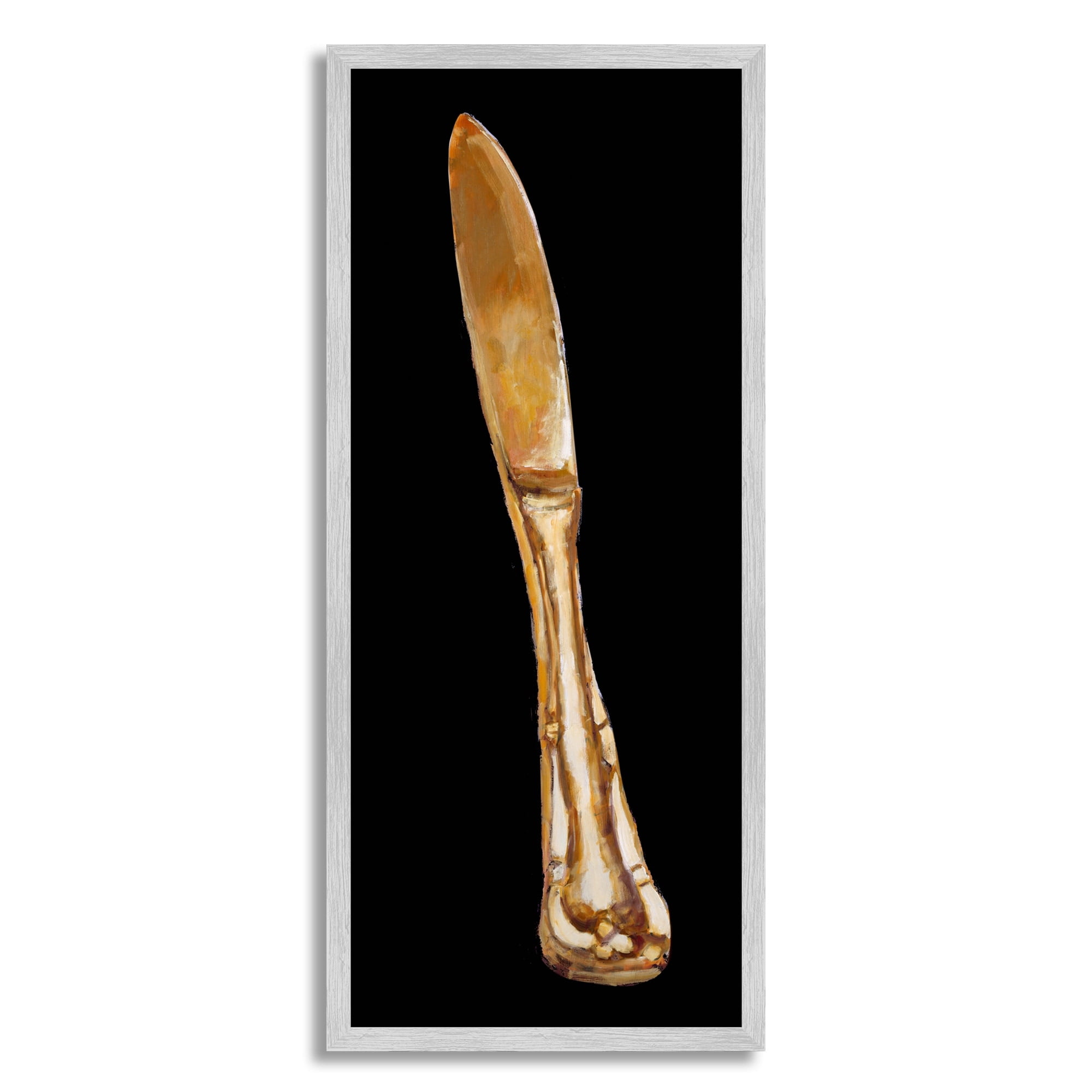 Stupell Industries Gleaming Silverware Cutlery Painting Black Background Painting Gray Framed Art Print Wall Art, Design by Adolf Llovea