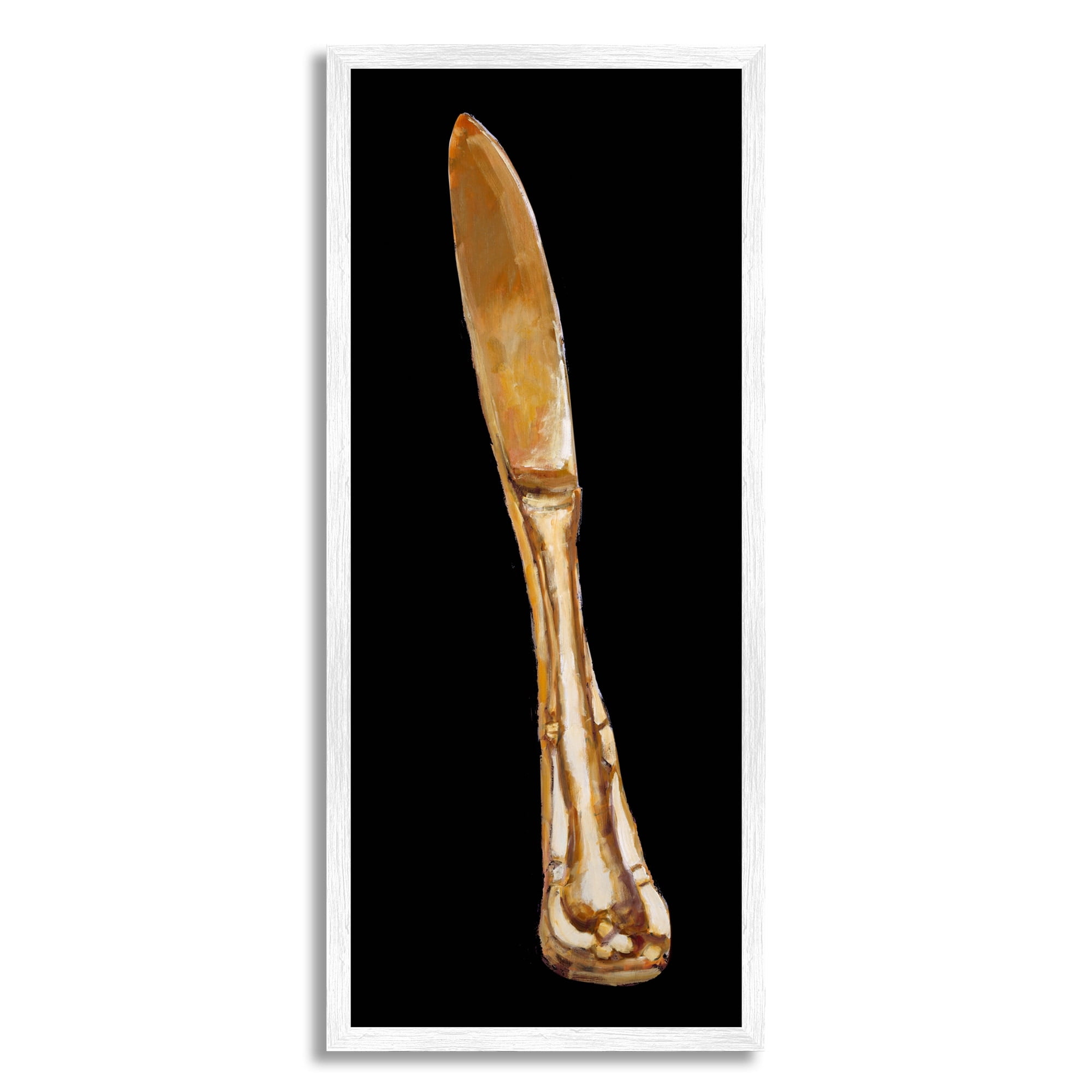 Stupell Industries Gleaming Silverware Cutlery Painting Black Background Painting White Framed Art Print Wall Art, Design by Adolf Llovea