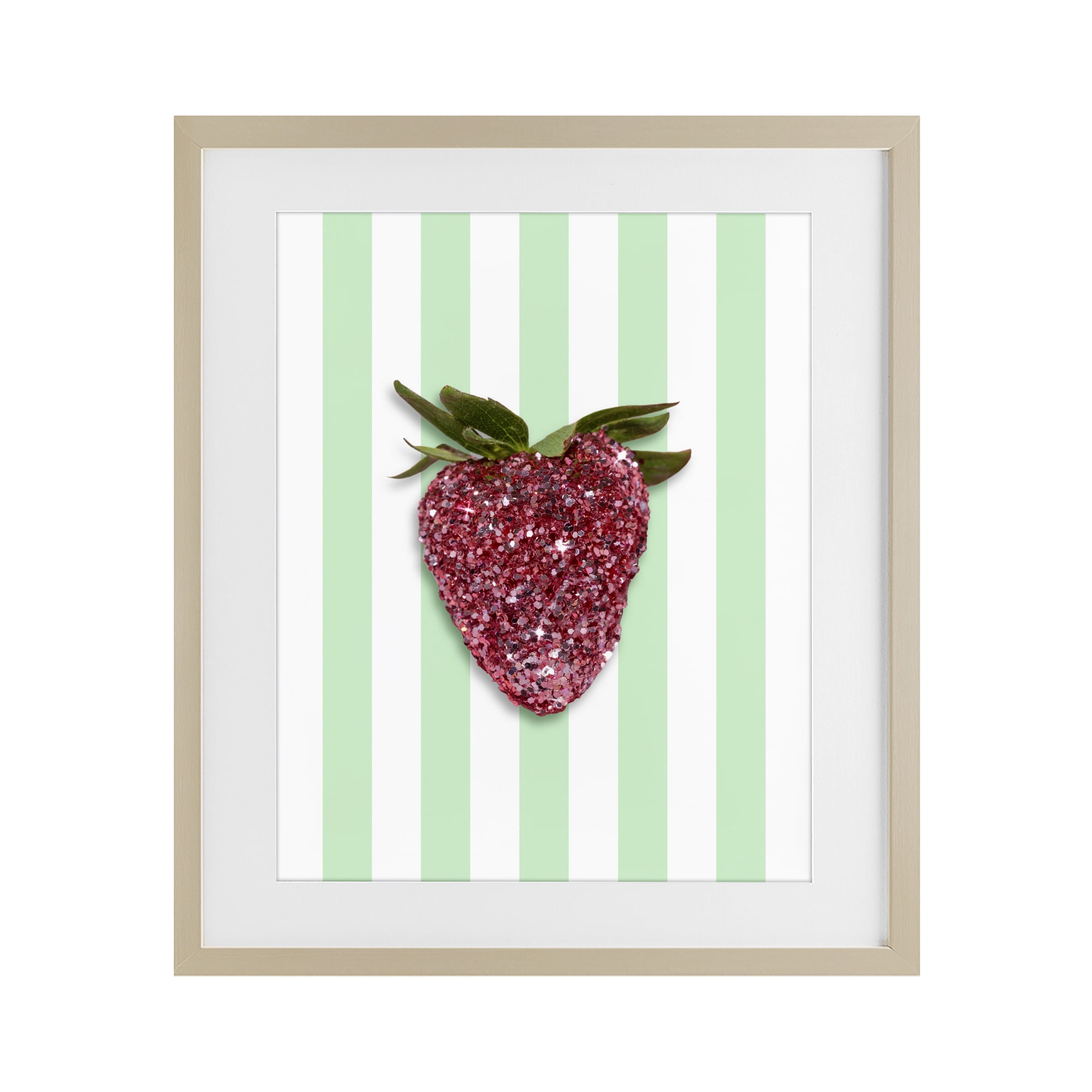 Stupell Industries Glimmer Cherry on Green Stripes Birch Framed Print Under Glass, design by LISH Creative