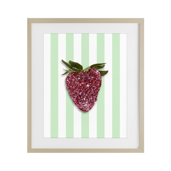 Stupell Industries Contemporary Glimmer Cherry on Green Stripes Birch Framed Print Under Glass, 13 x 16, by LISH Creative