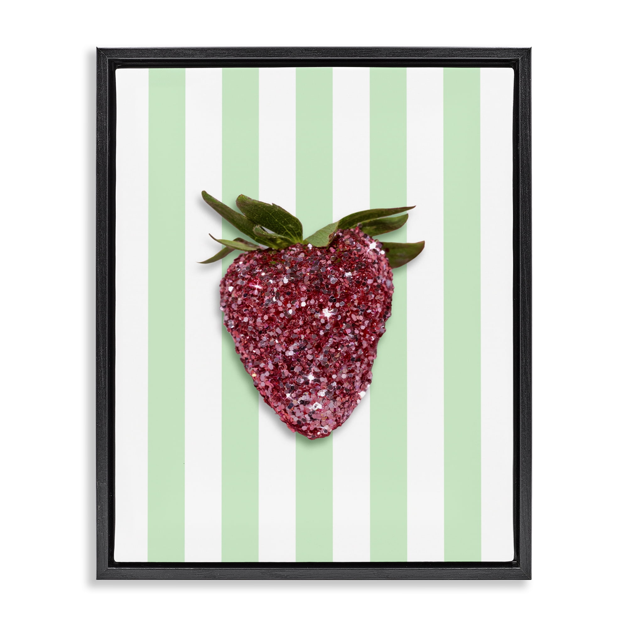 Stupell Industries Glimmer Cherry on Green Stripes Black Framed Floater Canvas Wall Art, design by LISH Creative