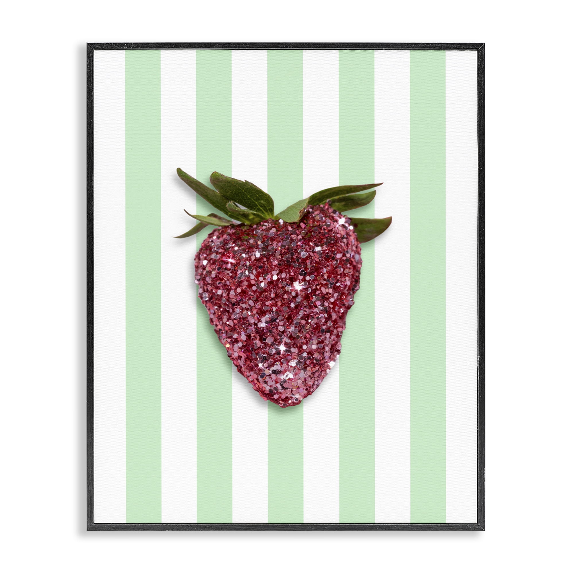 Stupell Industries Glimmer Cherry on Green Stripes Black Framed Giclee Art, design by LISH Creative