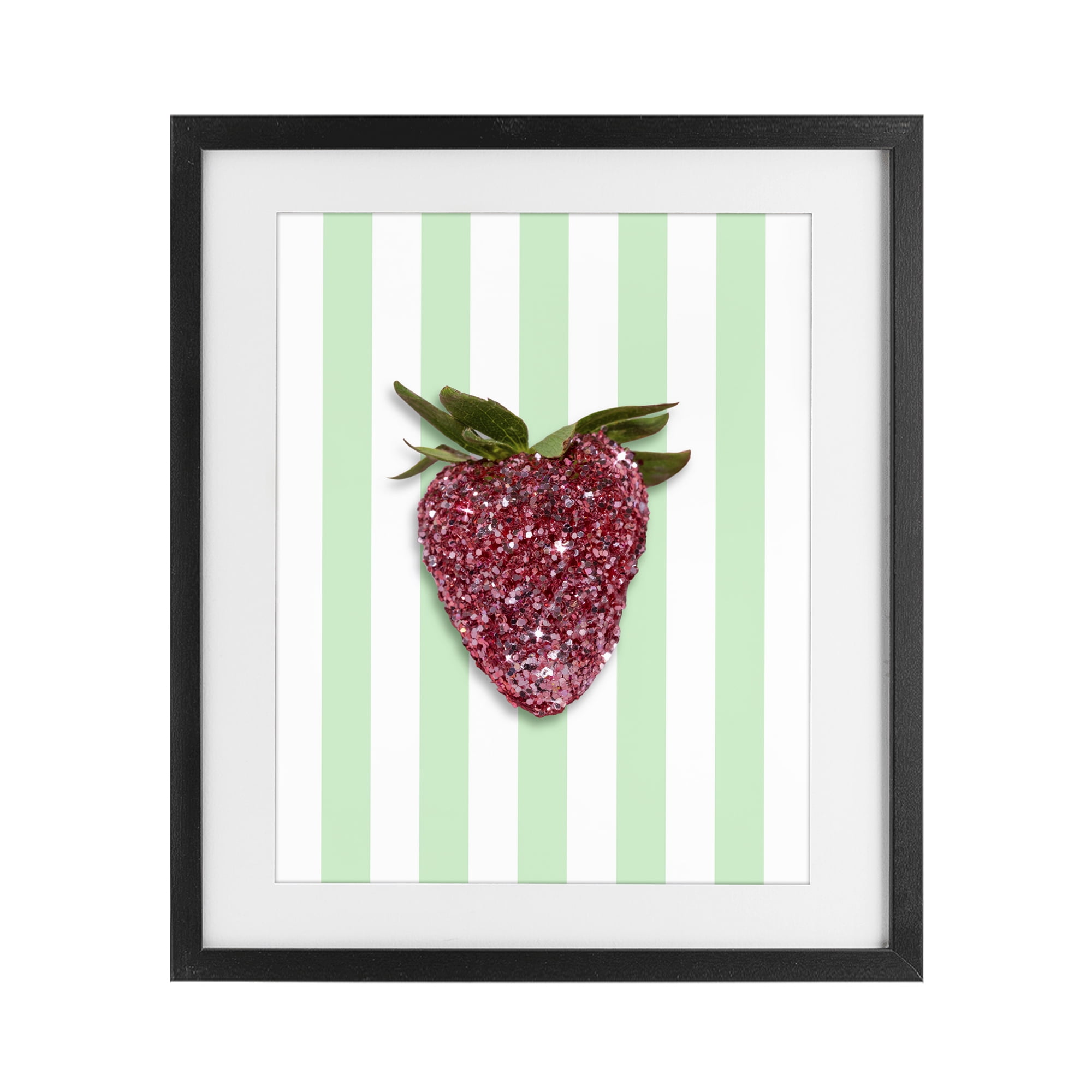 Stupell Industries Glimmer Cherry on Green Stripes Black Framed Print Under Glass, design by LISH Creative