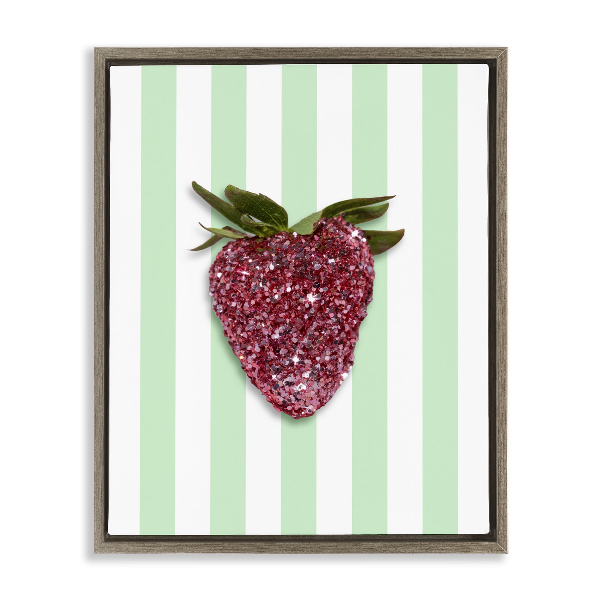 Stupell Industries Glimmer Cherry on Green Stripes Brown Framed Floater Canvas Wall Art, design by LISH Creative