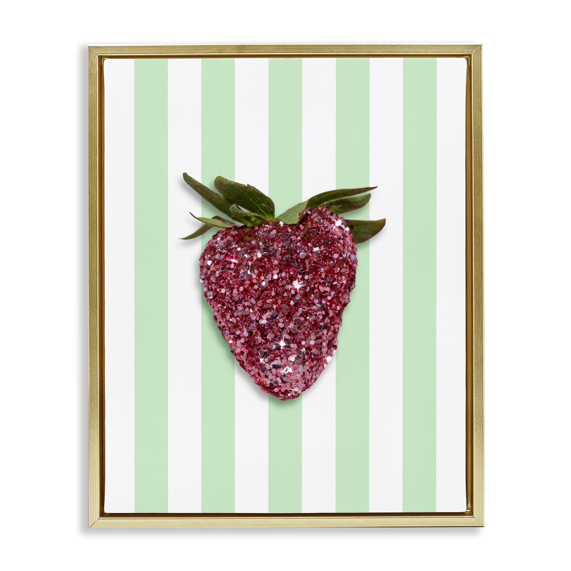 Stupell Industries Glimmer Cherry on Green Stripes Gold Framed Floater Canvas Wall Art, design by LISH Creative