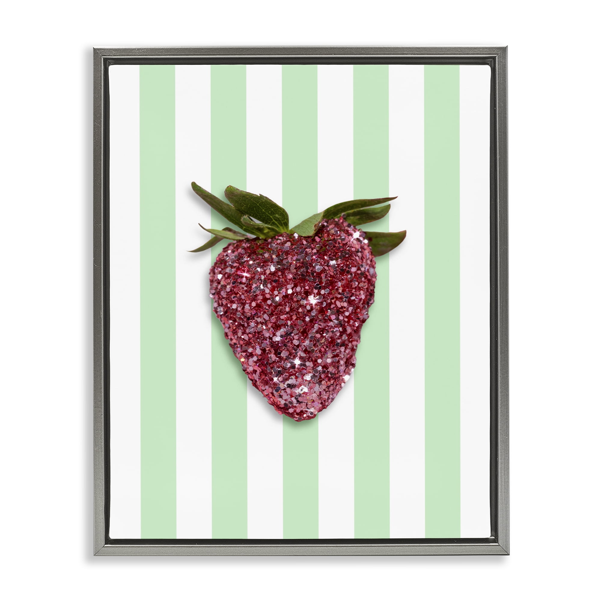 Stupell Industries Glimmer Cherry on Green Stripes Gray Framed Floater Canvas Wall Art, design by LISH Creative