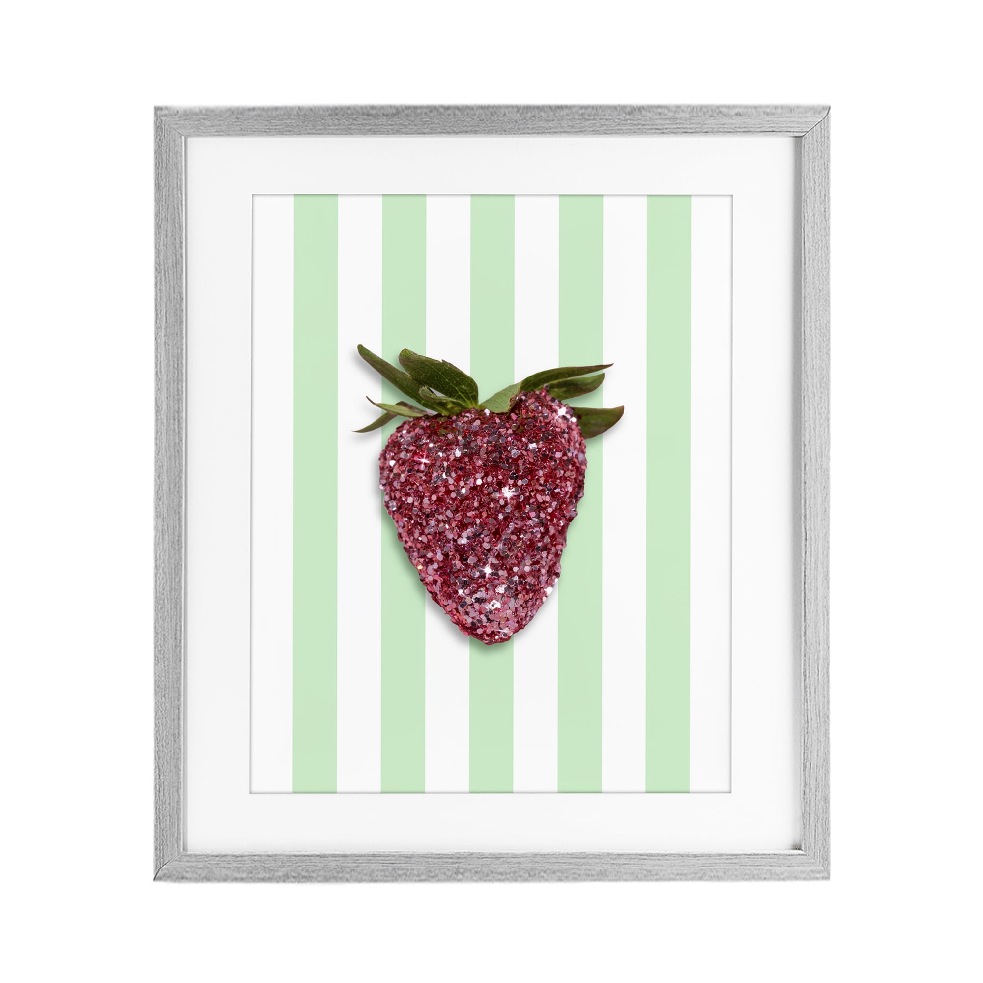 Stupell Industries Glimmer Cherry on Green Stripes Gray Framed Print Under Glass, design by LISH Creative