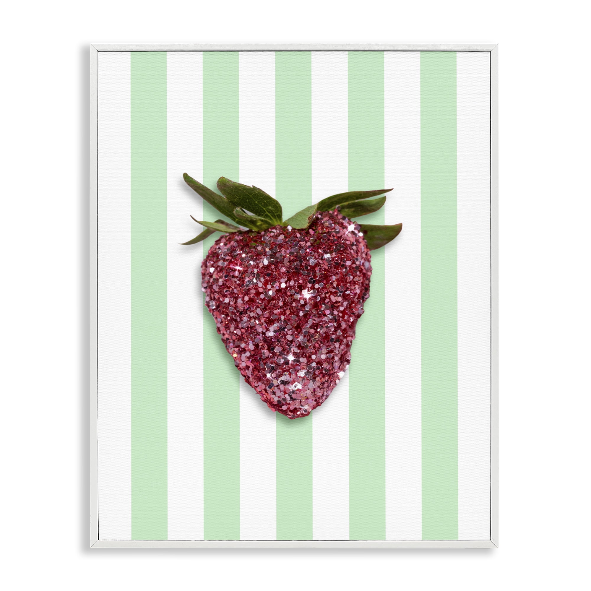 Stupell Industries Glimmer Cherry on Green Stripes White Framed Giclee Art, design by LISH Creative