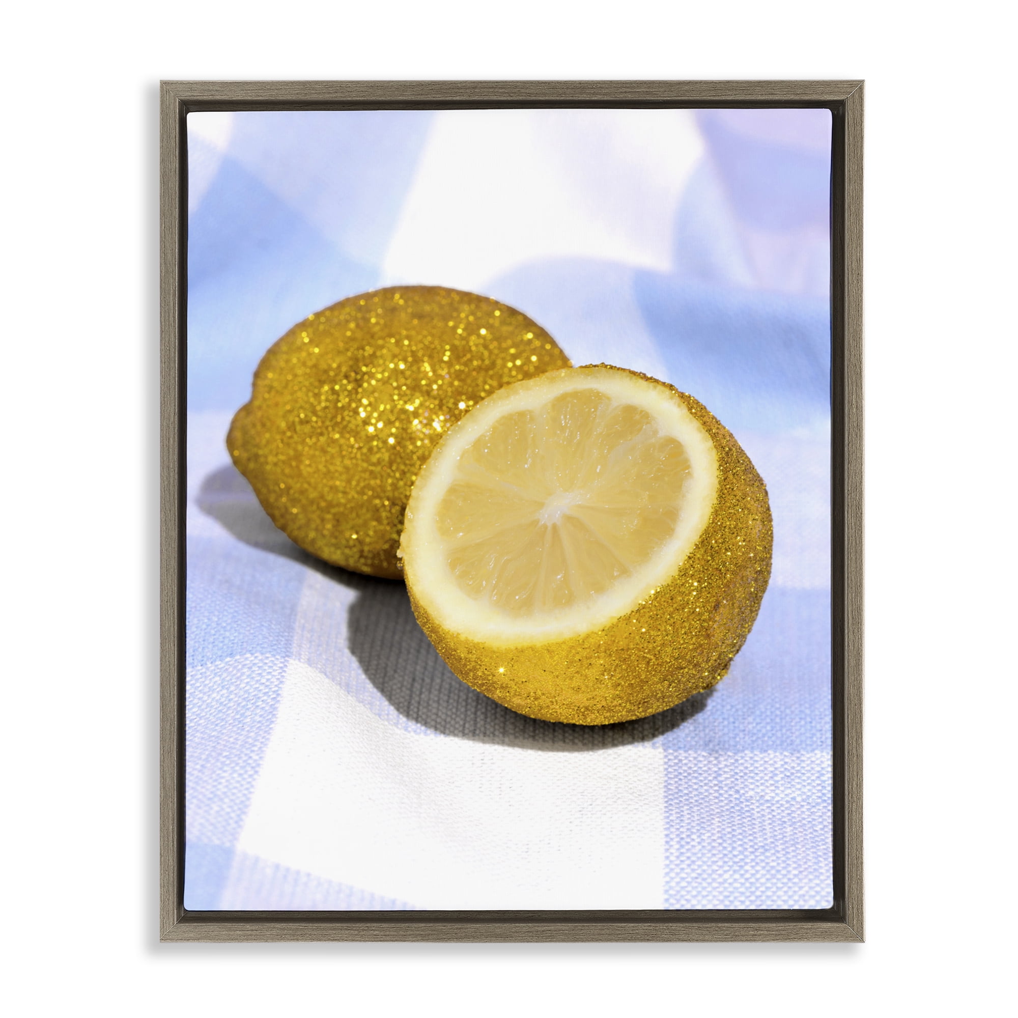 Stupell Industries Glimmer Lemon on Blue Brown Framed Floater Canvas Wall Art, design by LISH Creative