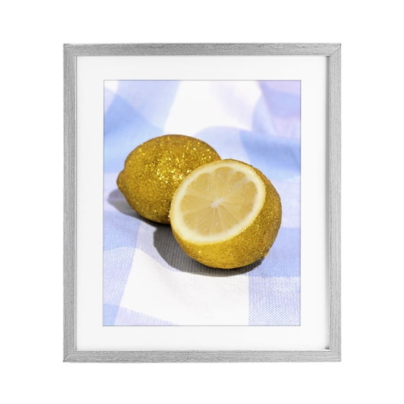 Stupell Industries Contemporary Glimmer Lemon on Blue Gray Framed Print Under Glass, 17 x 21, by LISH Creative