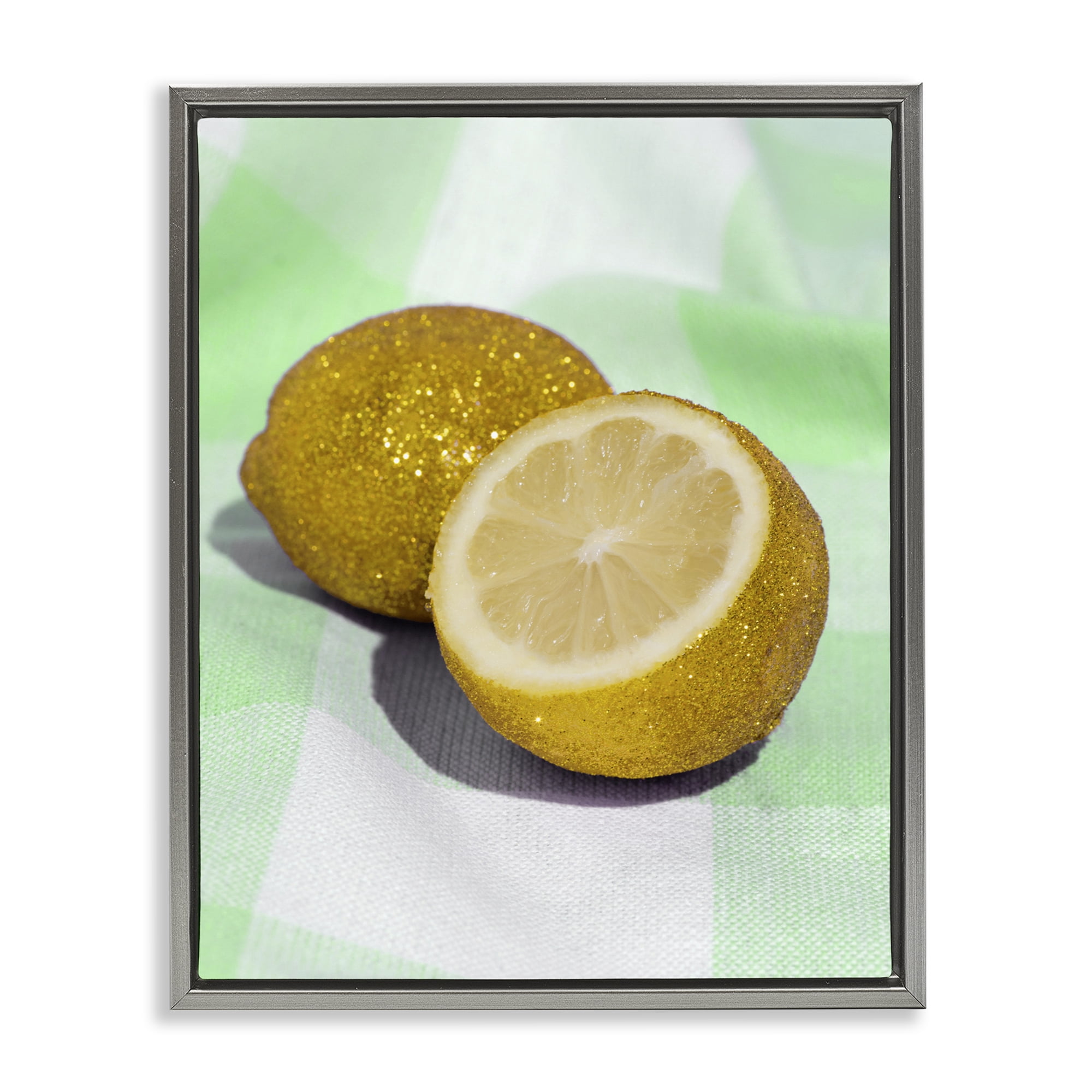 Stupell Industries Glimmer Lemon on Green Gray Framed Floater Canvas Wall Art, design by LISH Creative