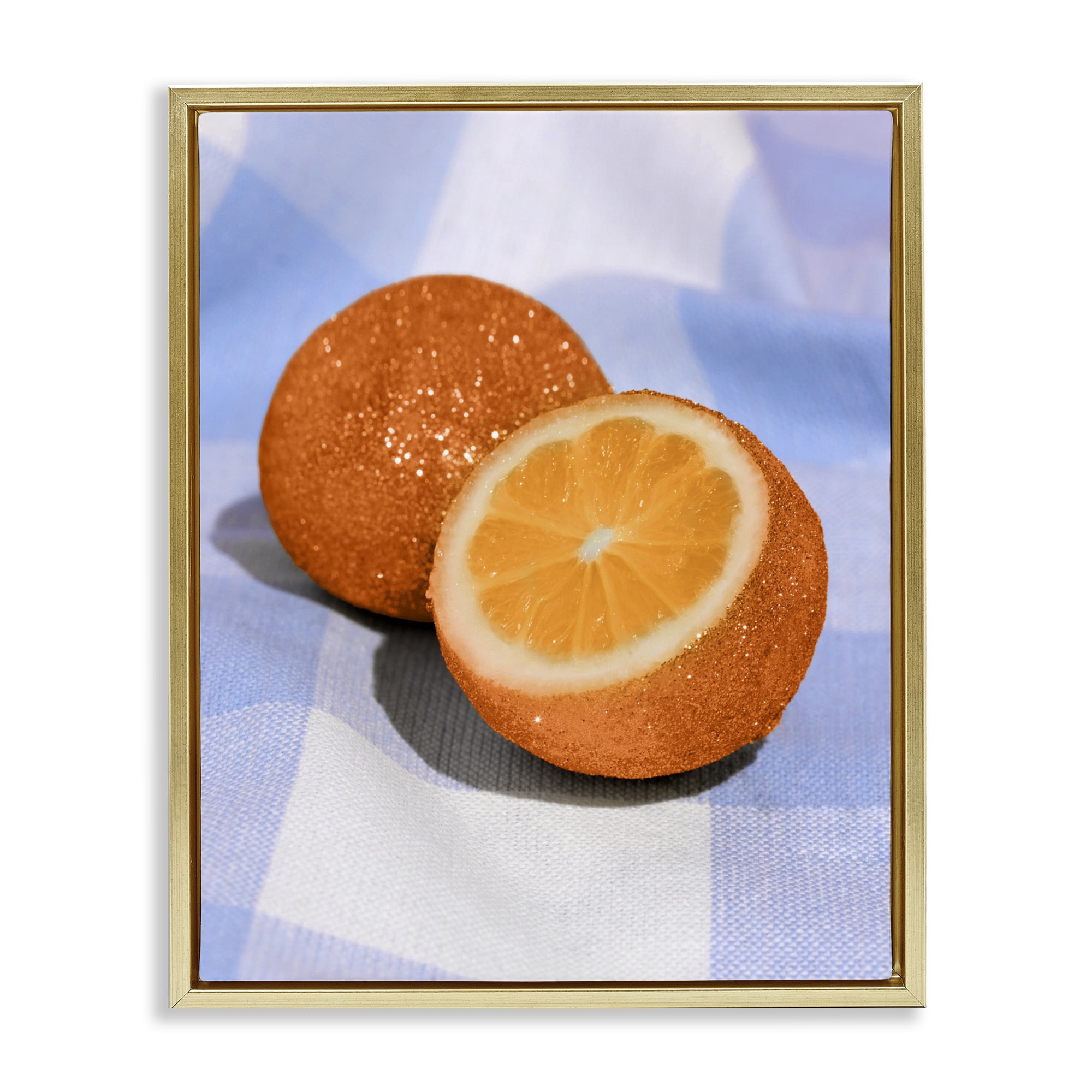 Stupell Industries Glimmer Orange on Blue Gold Framed Floater Canvas Wall Art, design by LISH Creative