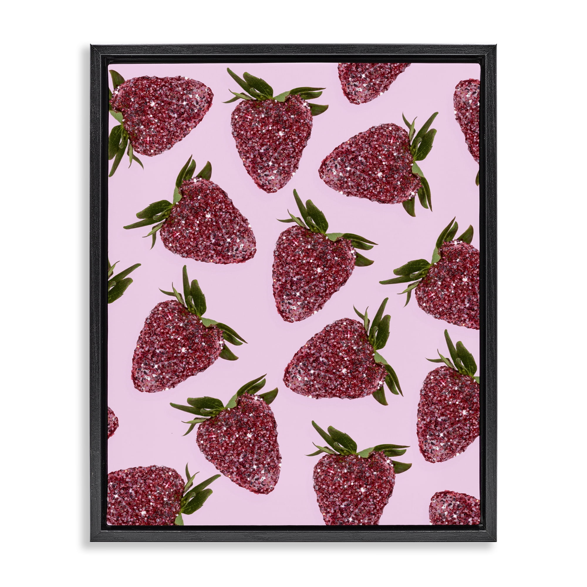 Stupell Industries Glimmer Strawberry Pattern Black Framed Floater Canvas Wall Art, design by LISH Creative