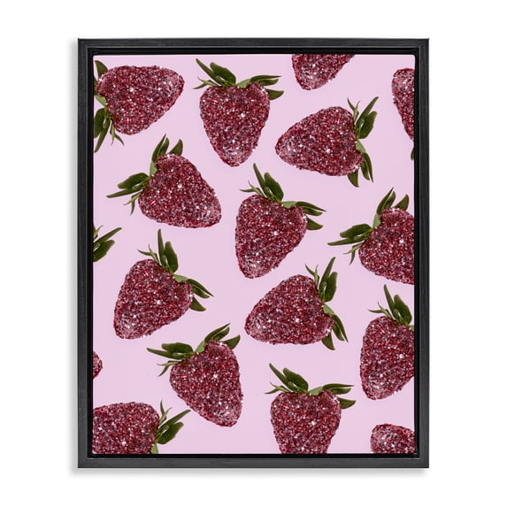 Stupell Industries Art Deco Glimmer Strawberry Pattern Black Floating Frame Canvas Art, 17 x 21, by LISH Creative