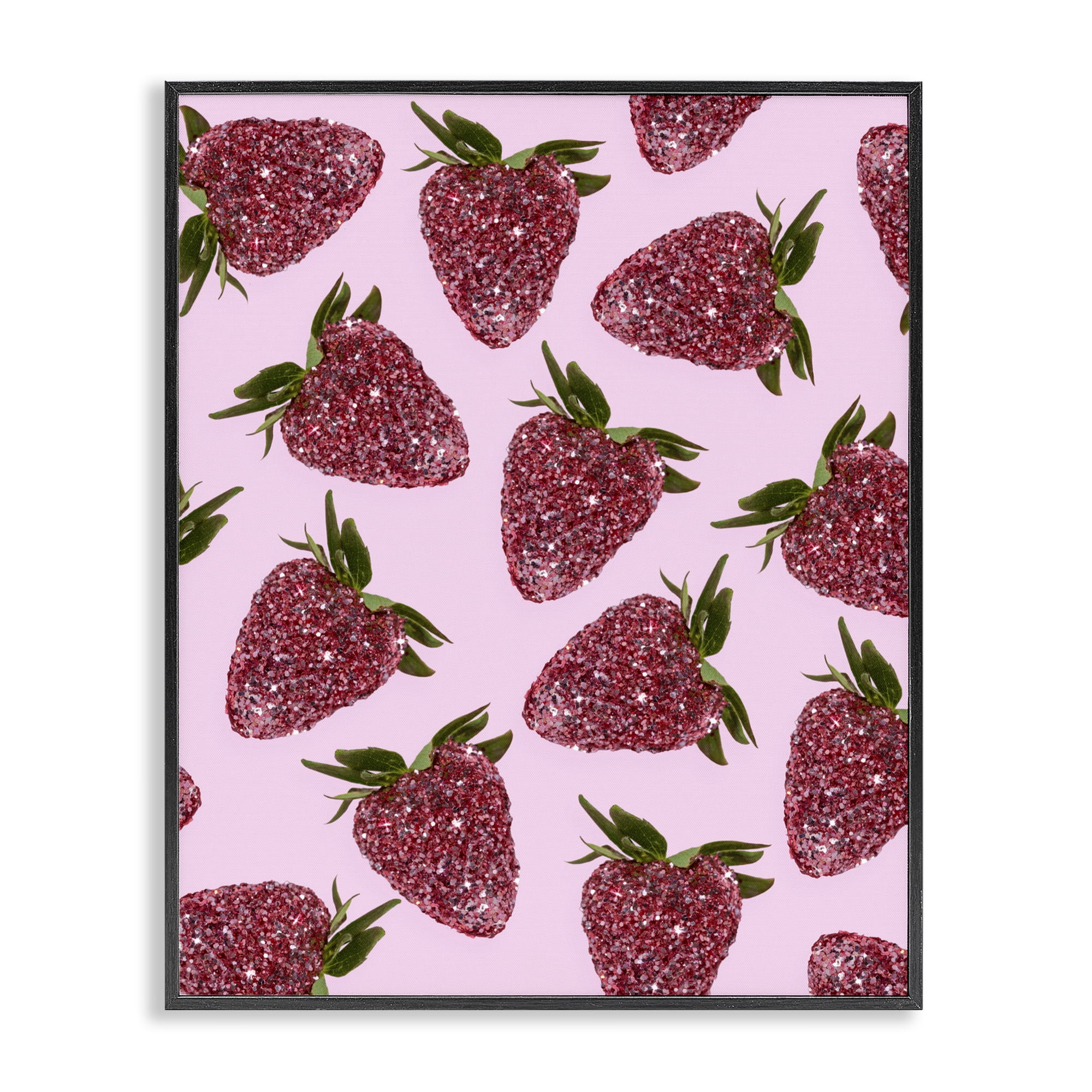 Stupell Industries Glimmer Strawberry Pattern Black Framed Giclee Art, design by LISH Creative