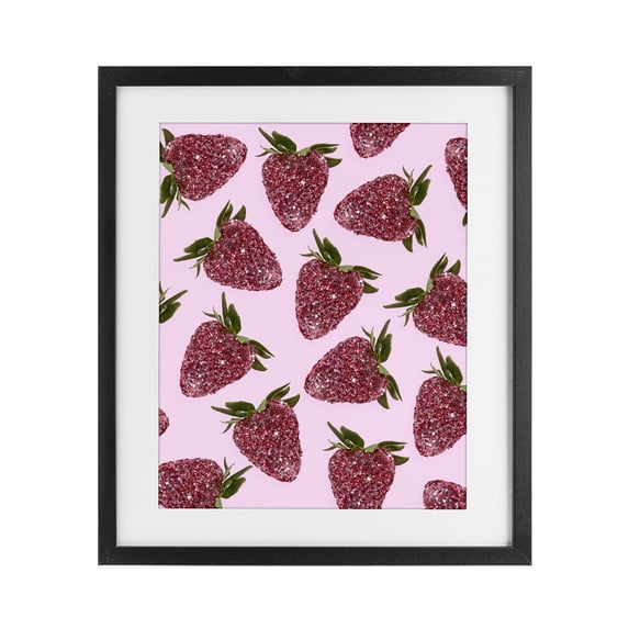 Stupell Industries Art Deco Glimmer Strawberry Pattern Black Framed Print Under Glass, 13 x 16, by LISH Creative