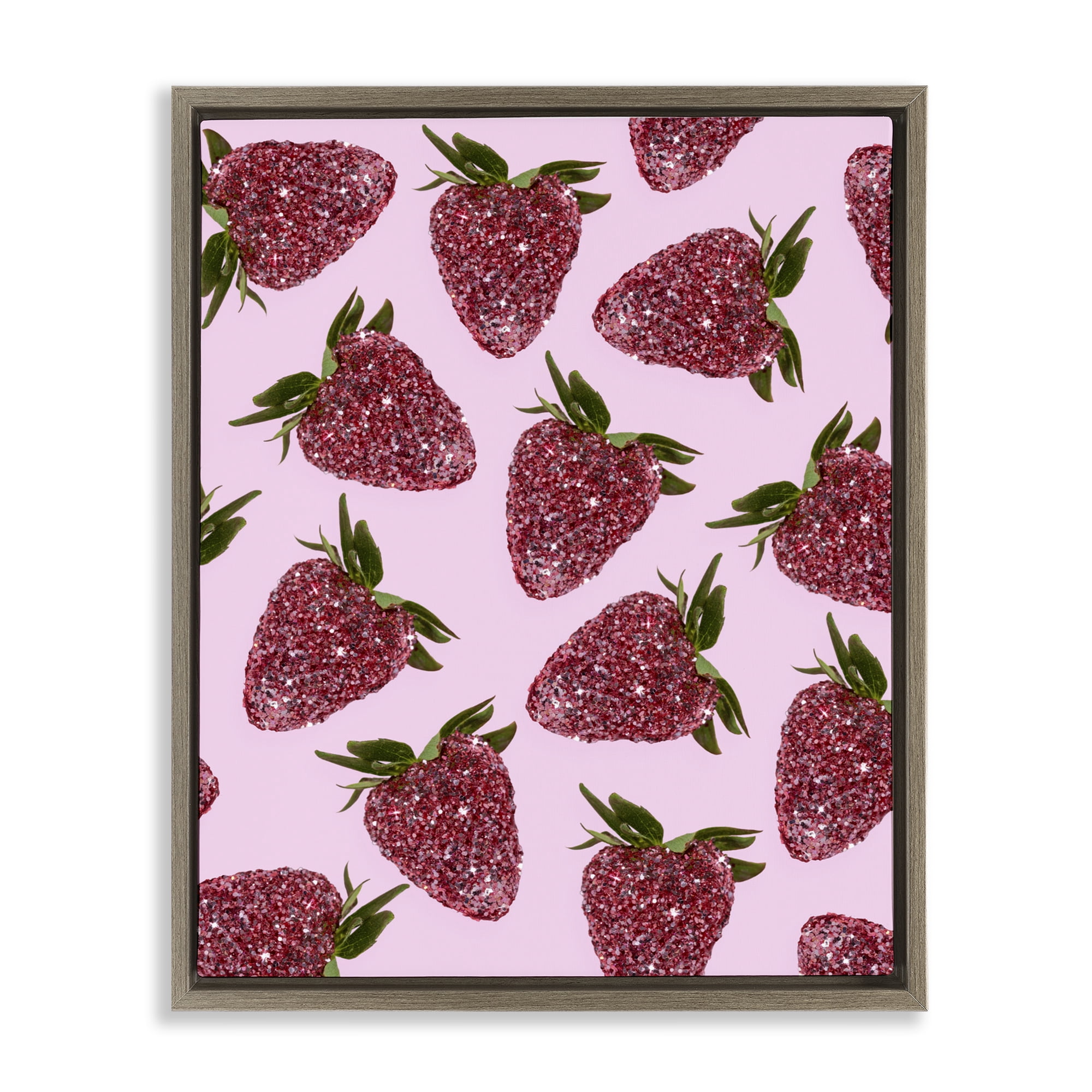 Stupell Industries Glimmer Strawberry Pattern Brown Framed Floater Canvas Wall Art, design by LISH Creative