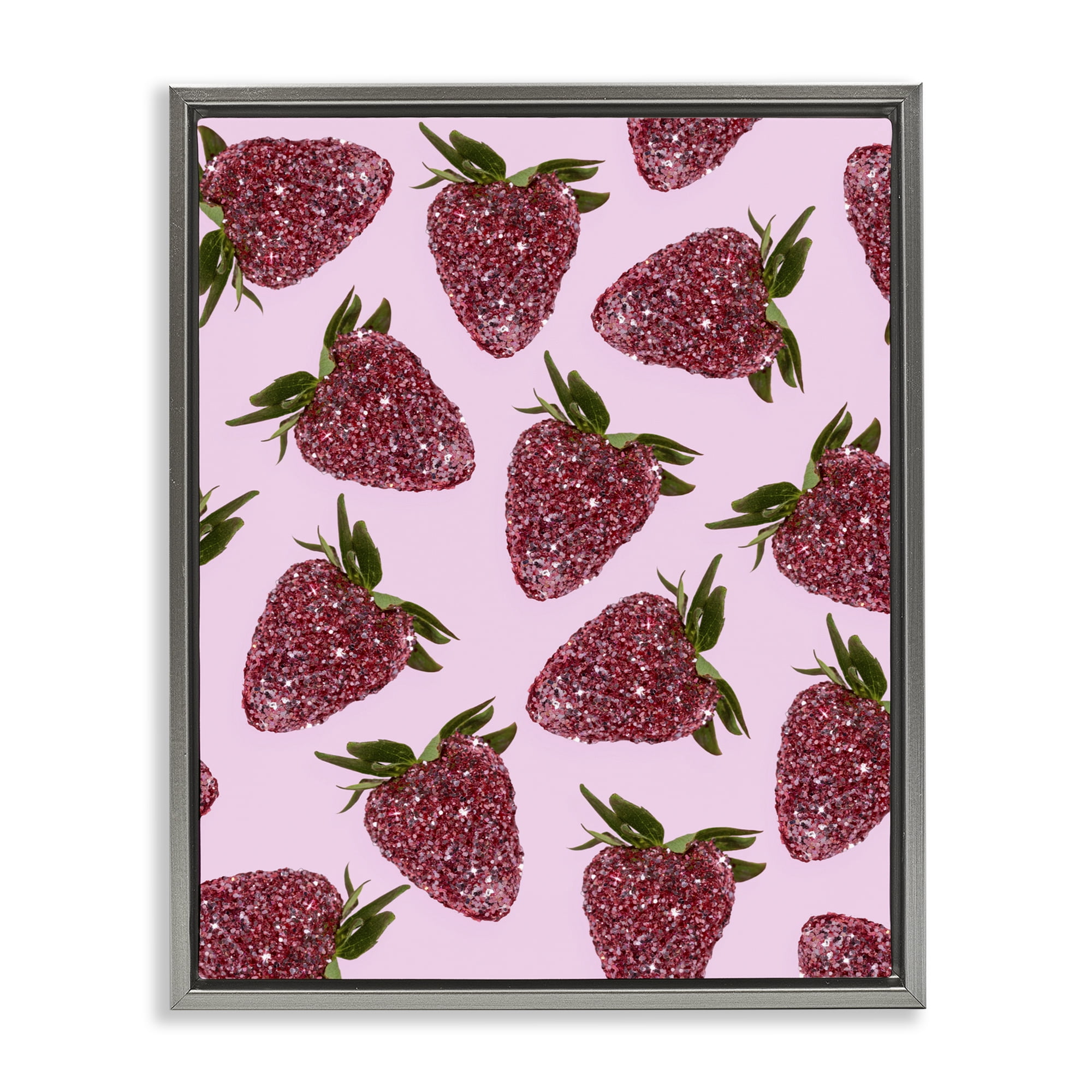 Stupell Industries Glimmer Strawberry Pattern Gray Framed Floater Canvas Wall Art, design by LISH Creative