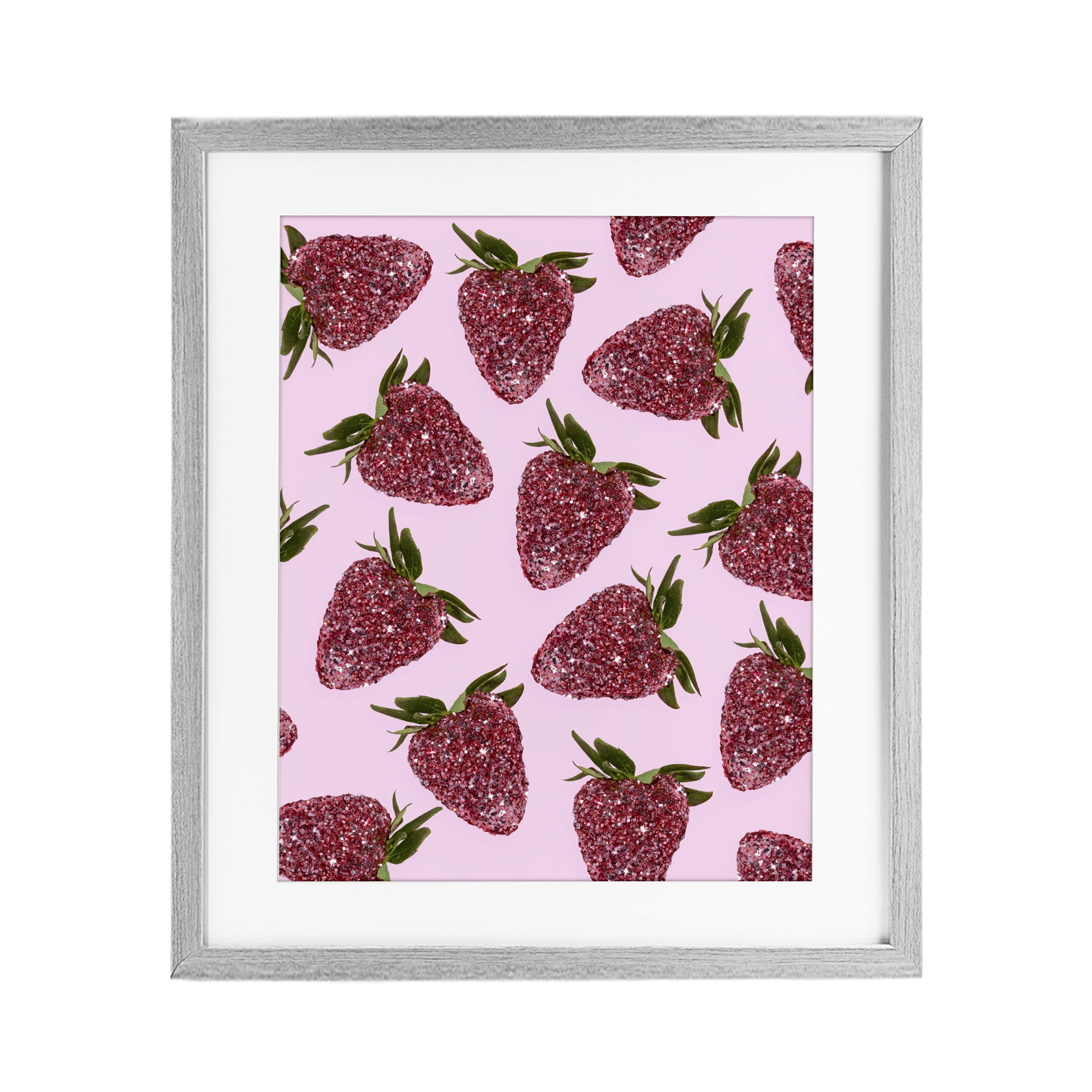 Stupell Industries Glimmer Strawberry Pattern Gray Framed Print Under Glass, design by LISH Creative