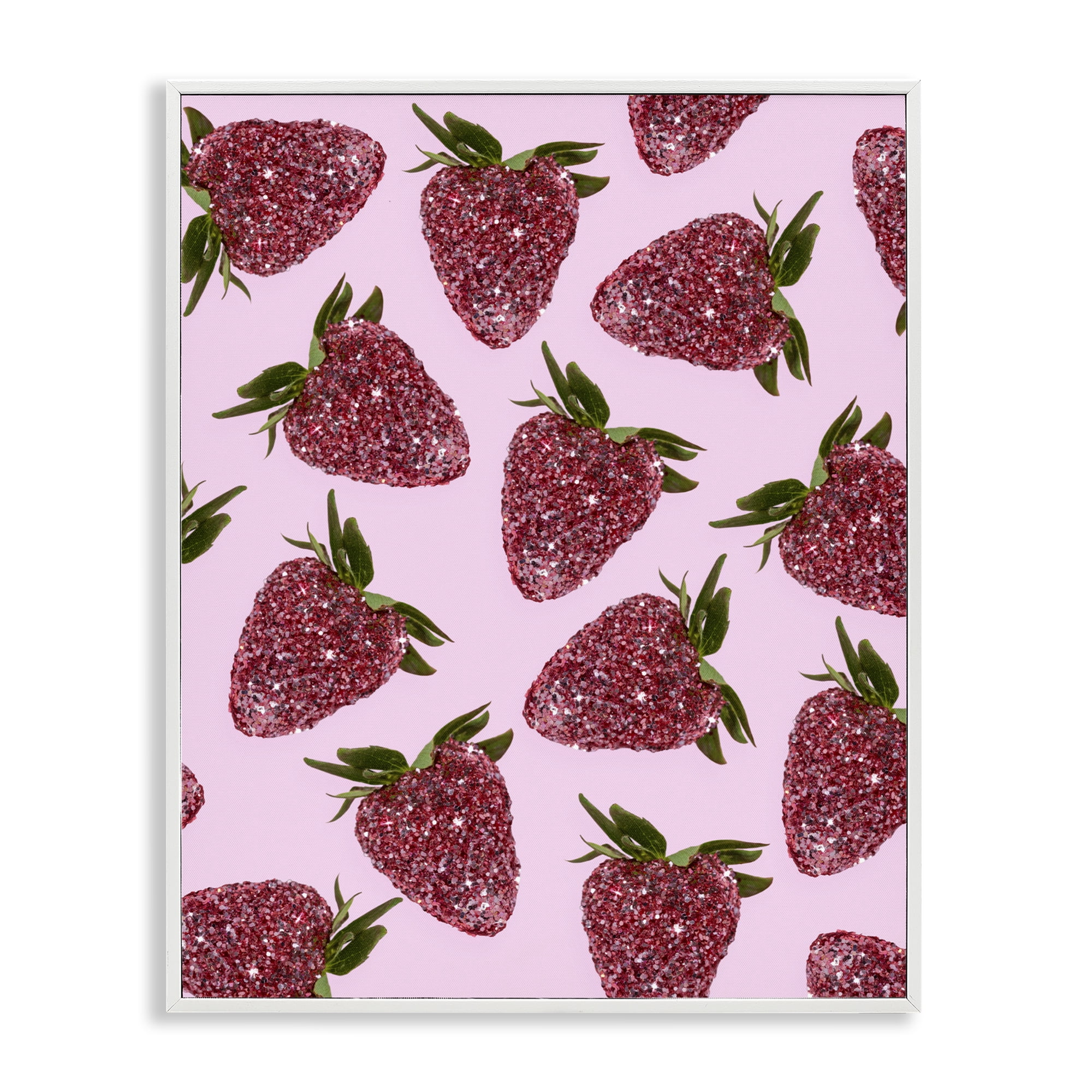 Stupell Industries Glimmer Strawberry Pattern White Framed Giclee Art, design by LISH Creative