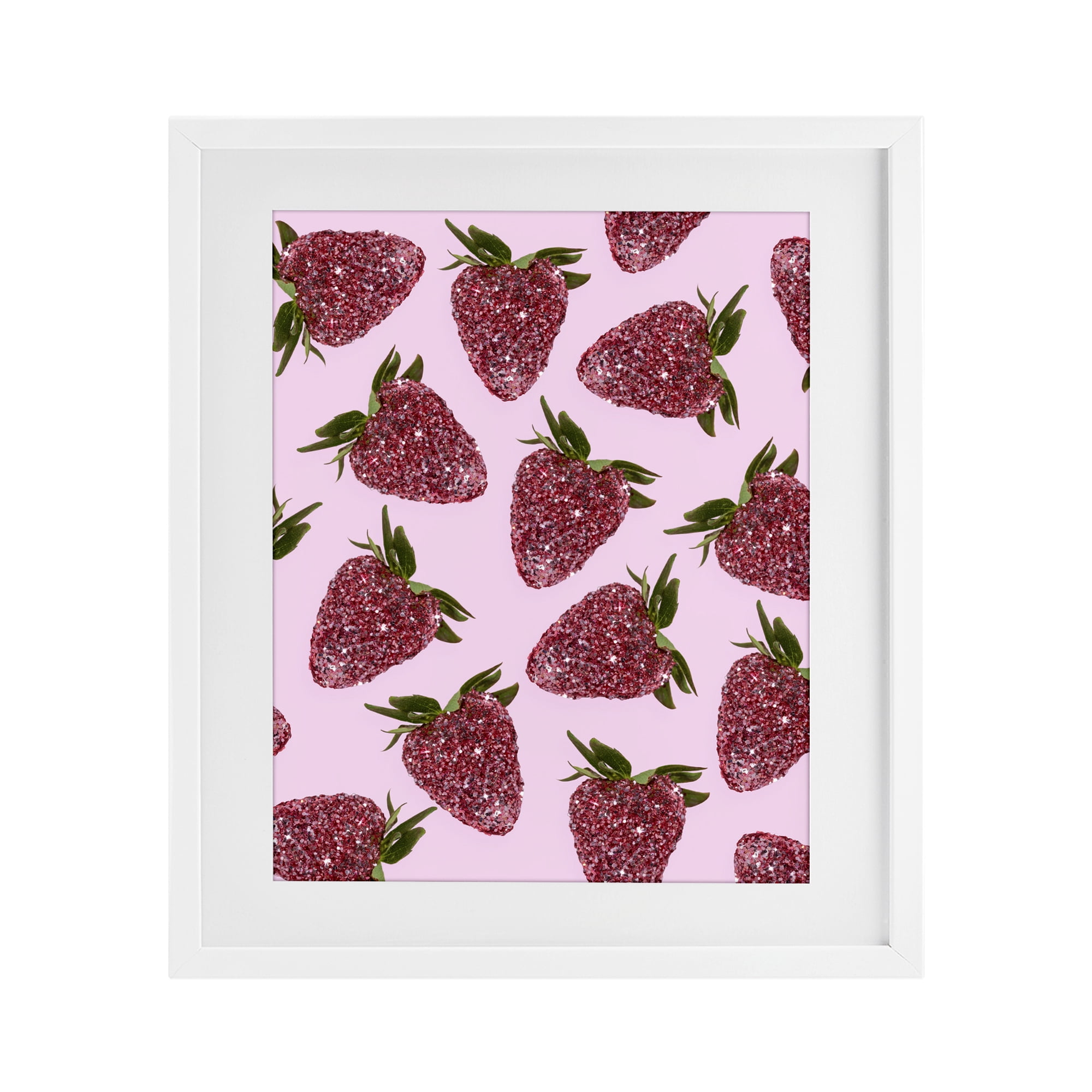 Stupell Industries Glimmer Strawberry Pattern White Framed Print Under Glass, design by LISH Creative