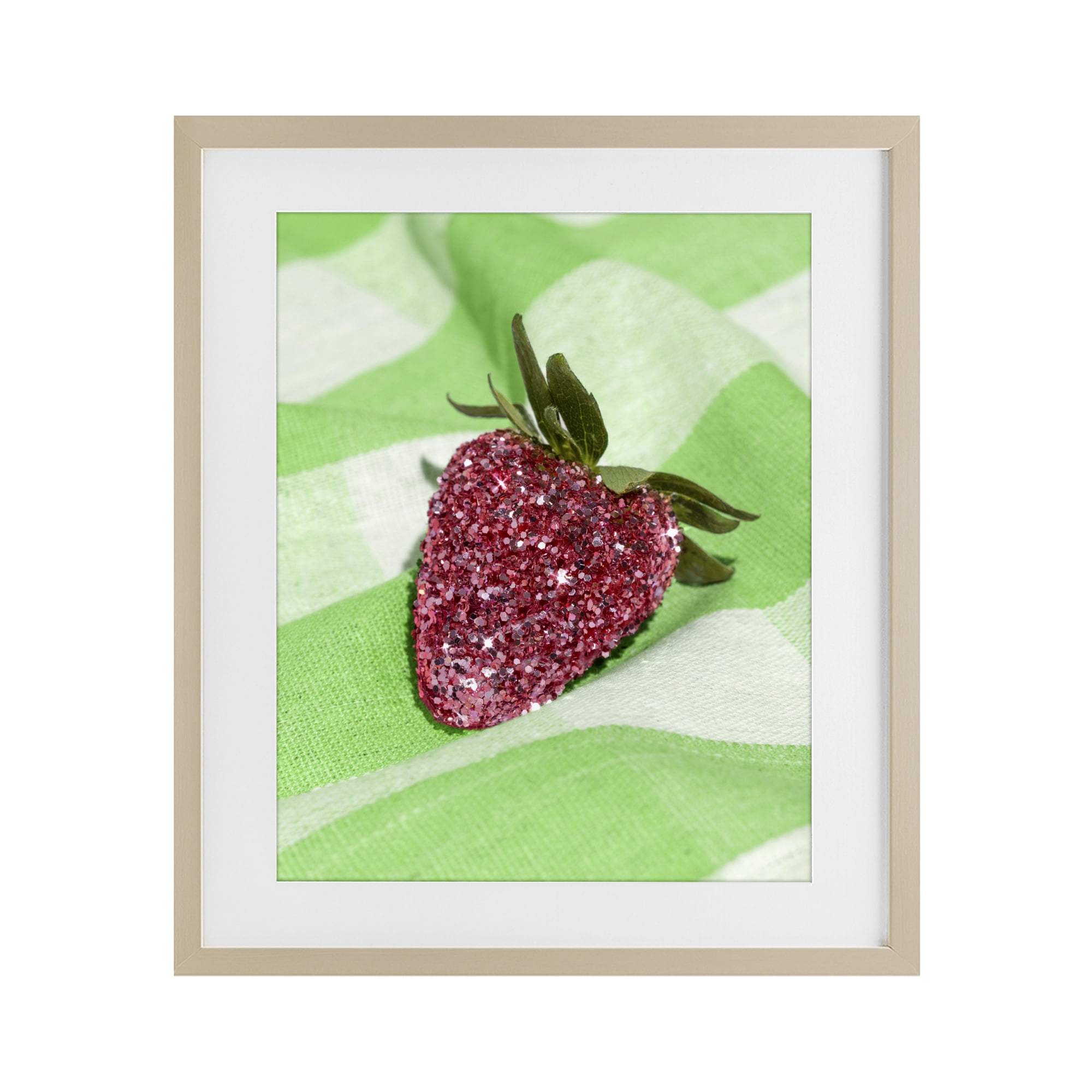 Stupell Industries Glimmer Strawberry on Green Birch Framed Print Under Glass, design by LISH Creative