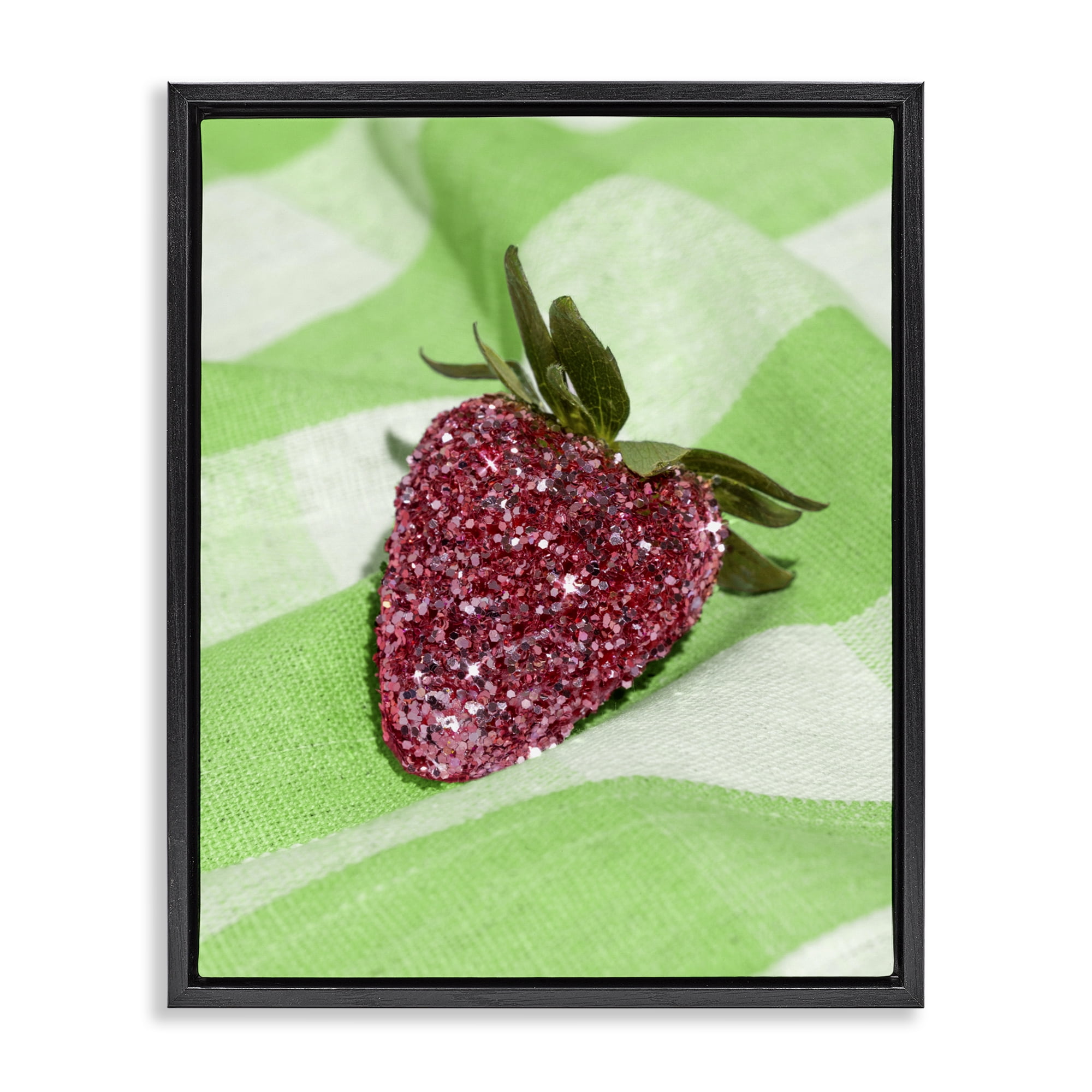 Stupell Industries Glimmer Strawberry on Green Black Framed Floater Canvas Wall Art, design by LISH Creative
