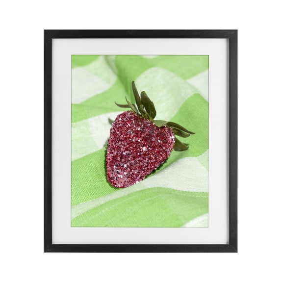 Stupell Industries Contemporary Glimmer Strawberry on Green Black Framed Print Under Glass, 13 x 16, by LISH Creative