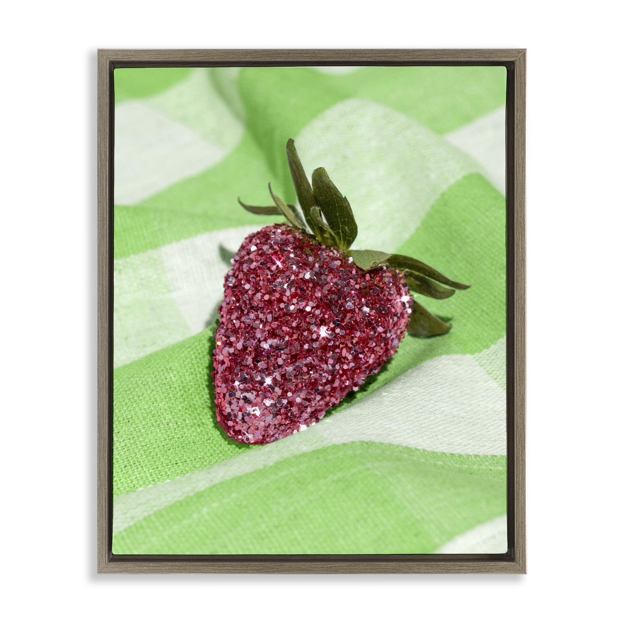 Stupell Industries Glimmer Strawberry on Green Brown Framed Floater Canvas Wall Art, design by LISH Creative