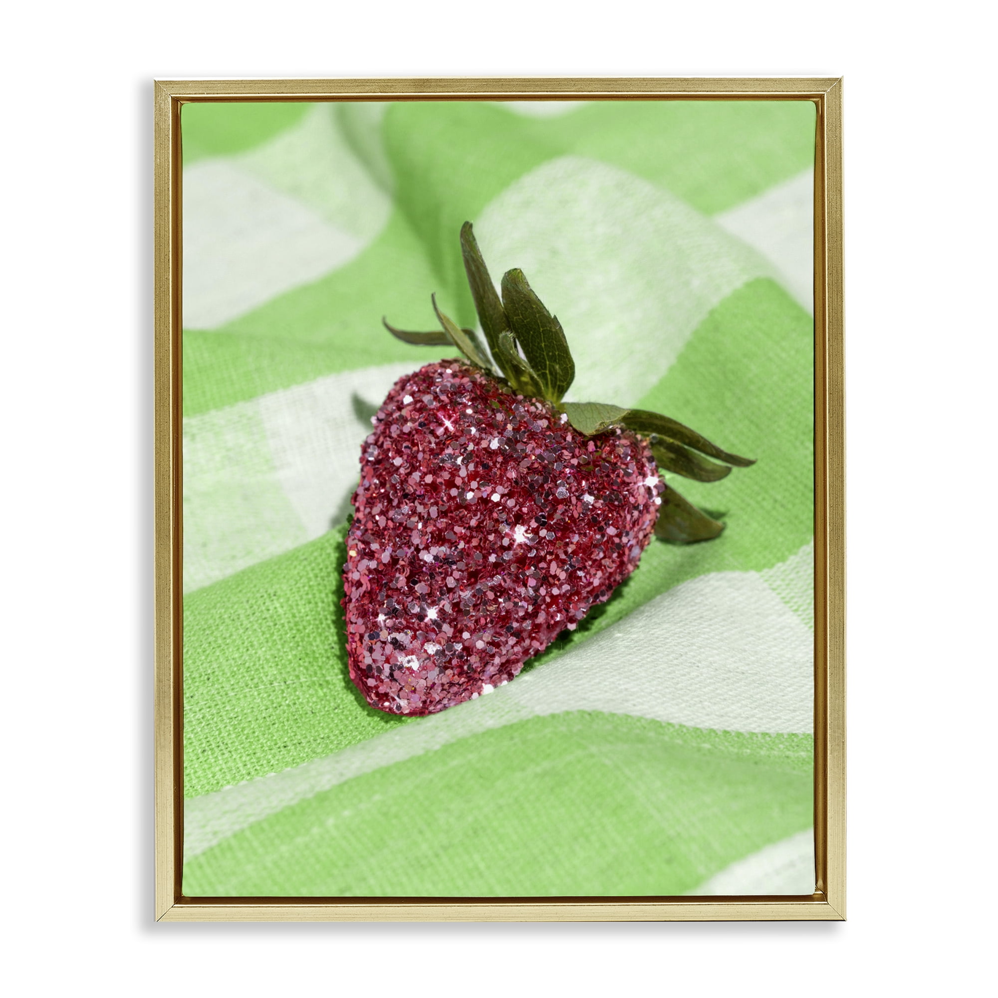 Stupell Industries Glimmer Strawberry on Green Gold Framed Floater Canvas Wall Art, design by LISH Creative