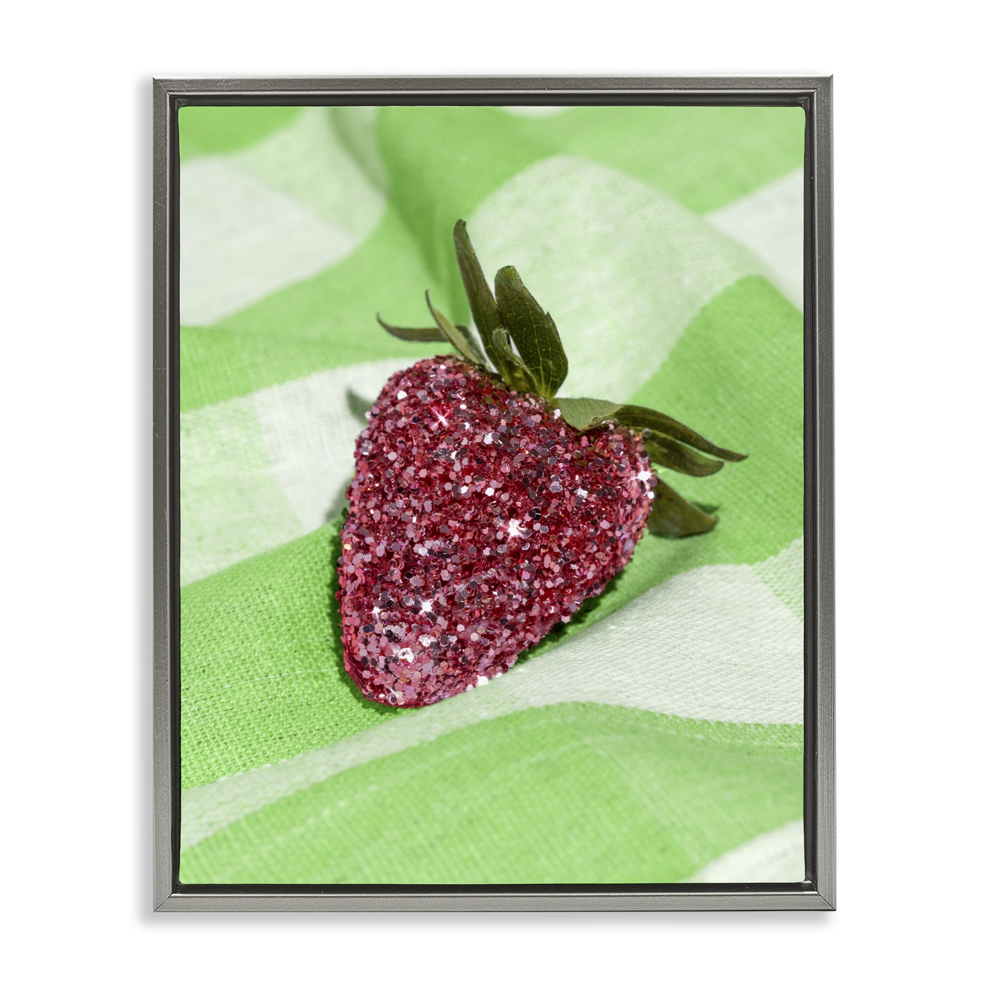 Stupell Industries Glimmer Strawberry on Green Gray Framed Floater Canvas Wall Art, design by LISH Creative