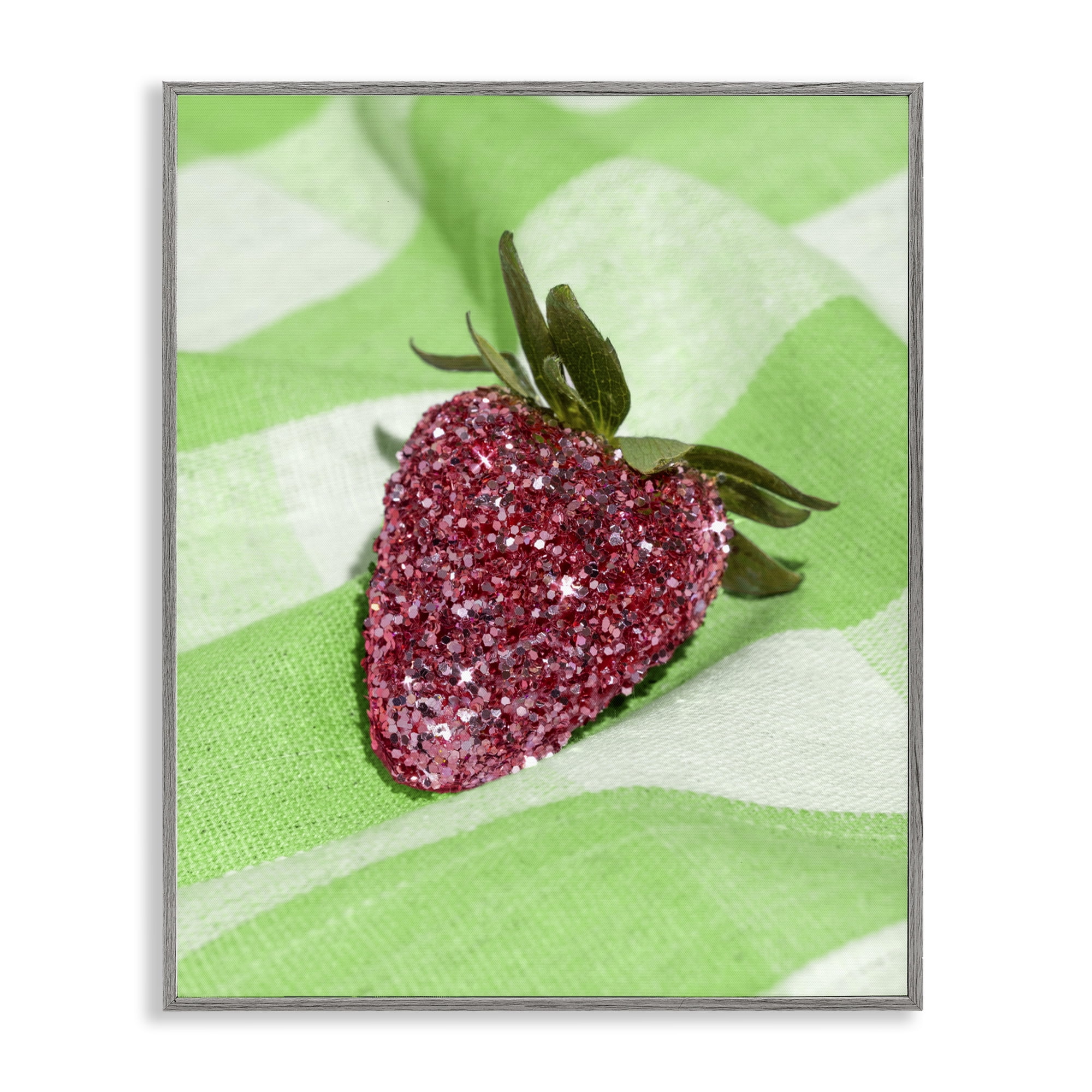 Stupell Industries Glimmer Strawberry on Green Gray Framed Giclee Art, design by LISH Creative