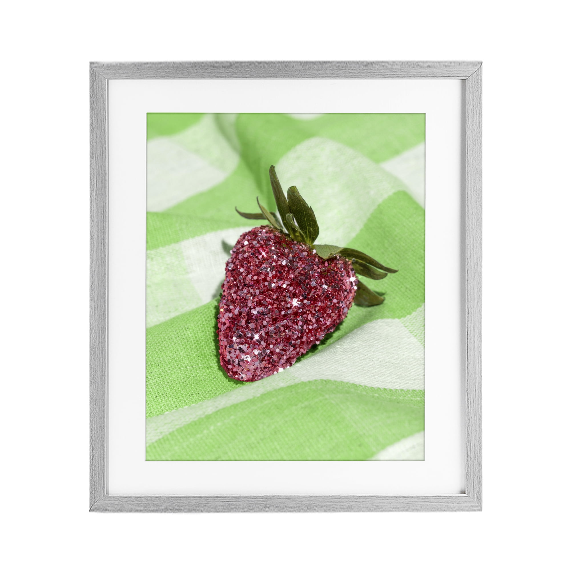 Stupell Industries Glimmer Strawberry on Green Gray Framed Print Under Glass, design by LISH Creative