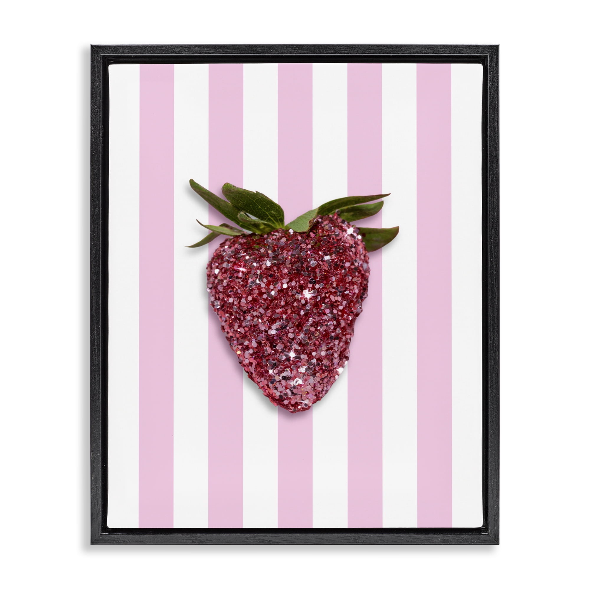 Stupell Industries Glimmer Strawberry on Green Stripes Black Framed Floater Canvas Wall Art, design by LISH Creative