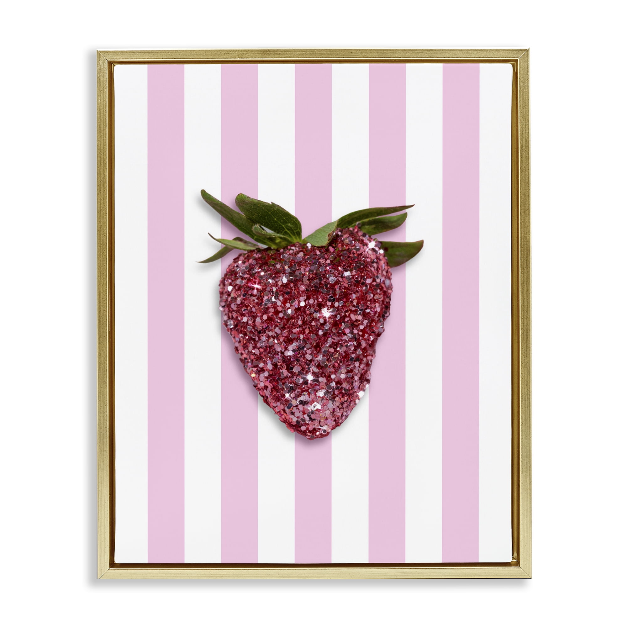 Stupell Industries Glimmer Strawberry on Green Stripes Gold Framed Floater Canvas Wall Art, design by LISH Creative