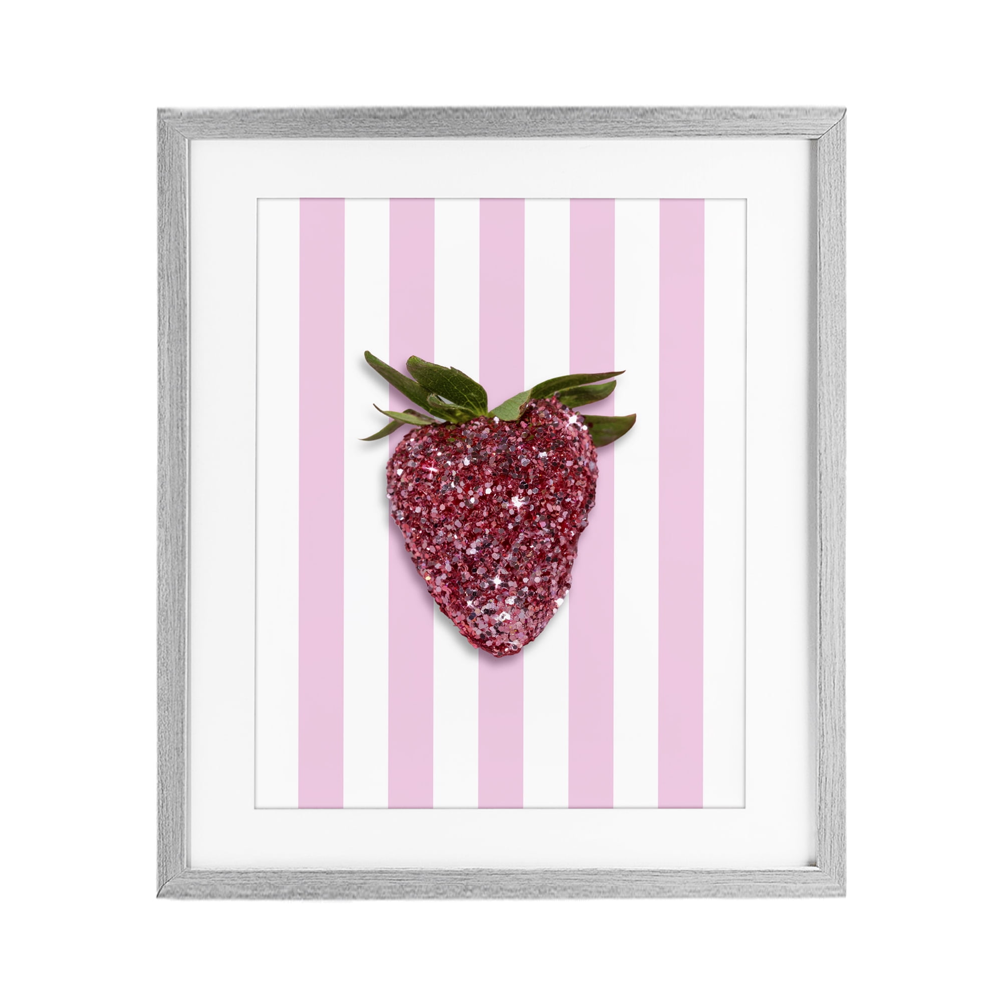 Stupell Industries Glimmer Strawberry on Green Stripes Gray Framed Print Under Glass, design by LISH Creative