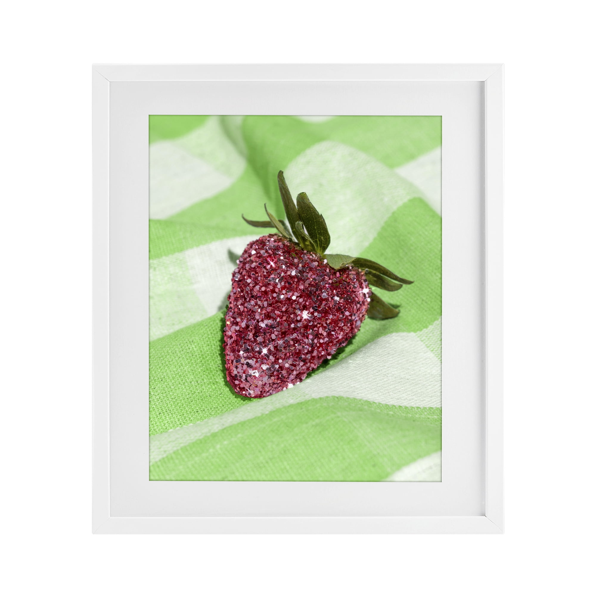Stupell Industries Glimmer Strawberry on Green White Framed Print Under Glass, design by LISH Creative