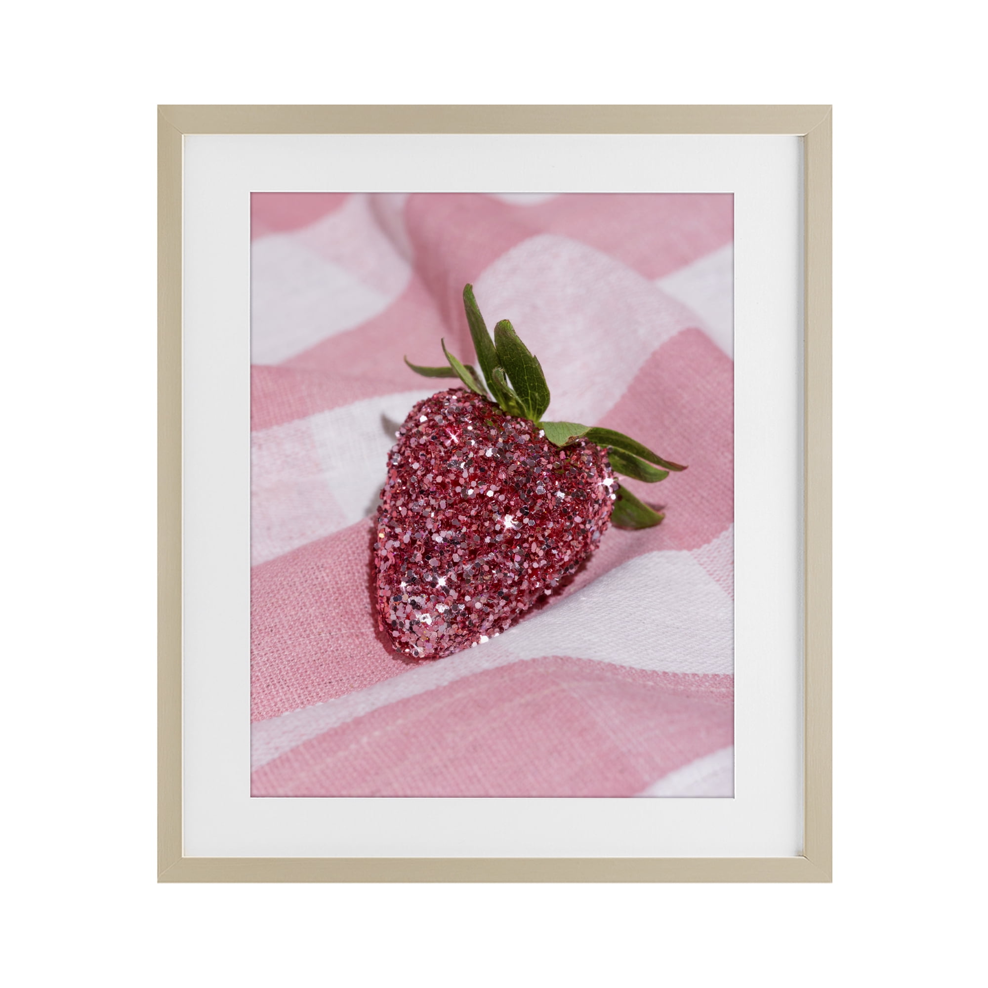 Stupell Industries Glimmer Strawberry on Pink Birch Framed Print Under Glass, design by LISH Creative