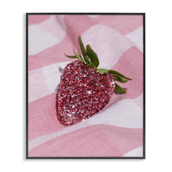 Stupell Industries Contemporary Glimmer Strawberry on Pink Black Framed Giclee Art, 24 x 30, by LISH Creative