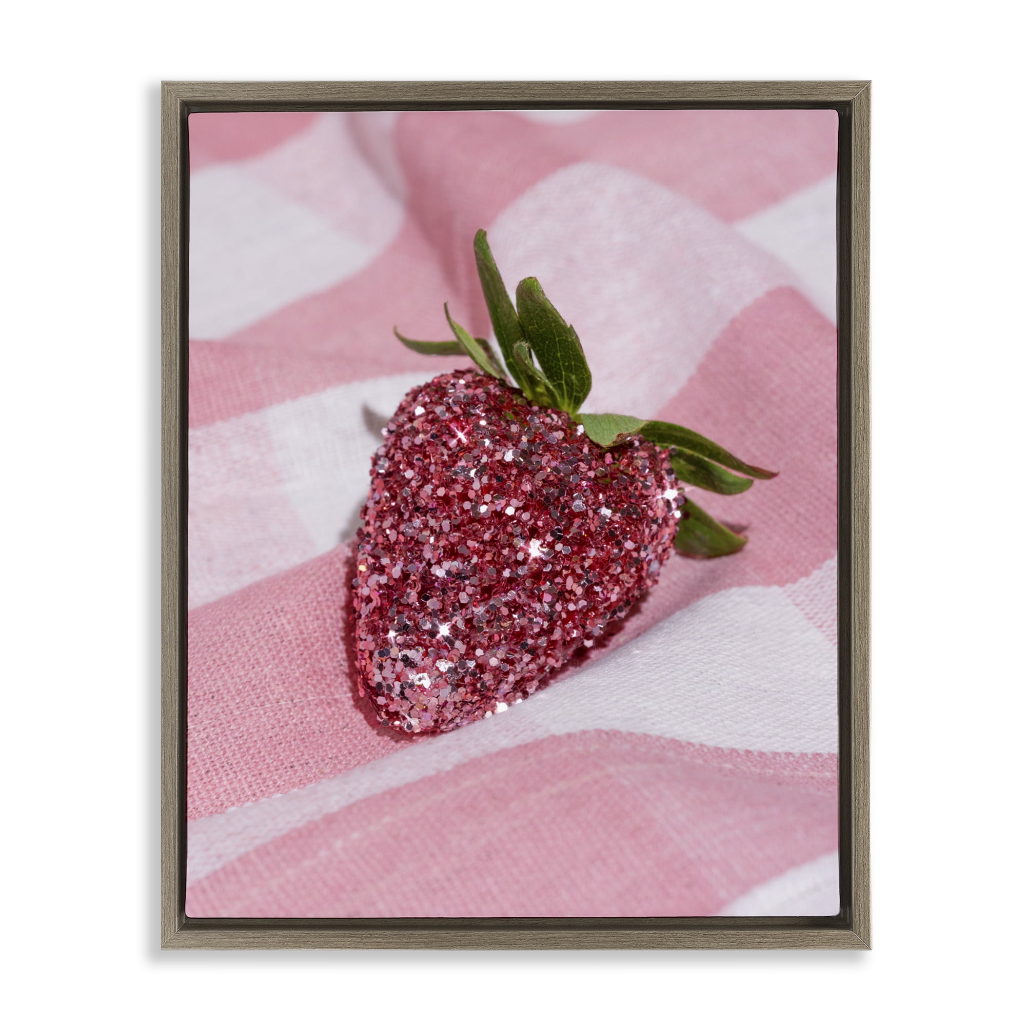 Stupell Industries Glimmer Strawberry on Pink Brown Framed Floater Canvas Wall Art, design by LISH Creative