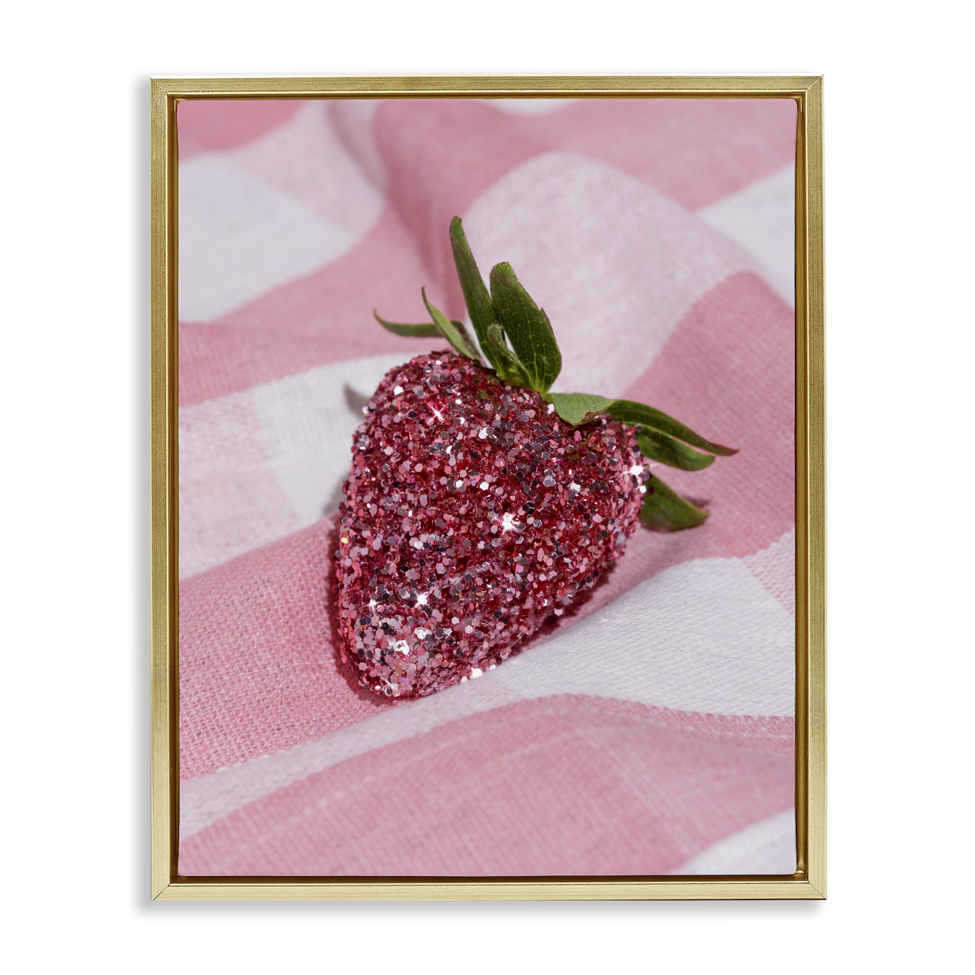 Stupell Industries Glimmer Strawberry on Pink Gold Framed Floater Canvas Wall Art, design by LISH Creative