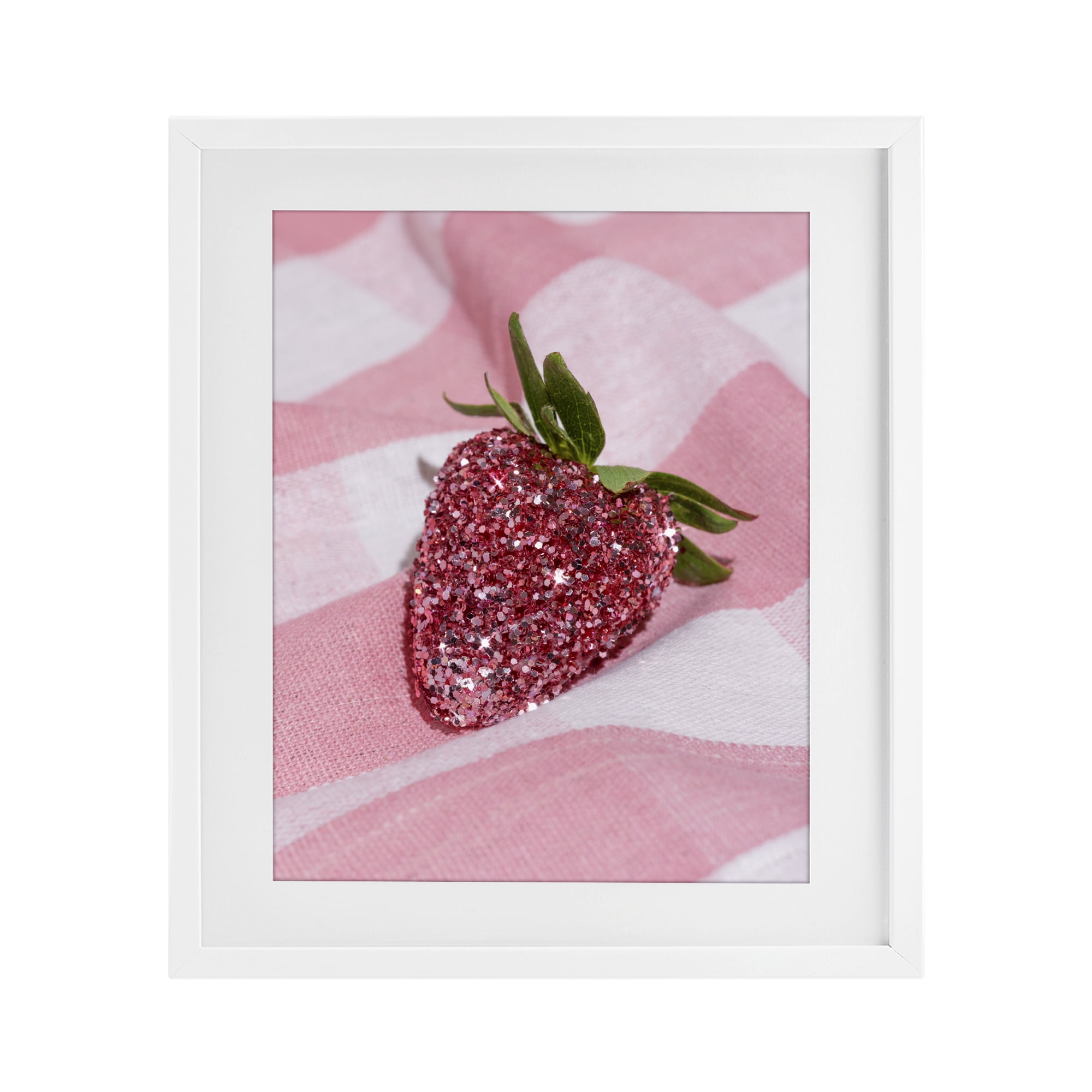 Stupell Industries Glimmer Strawberry on Pink White Framed Print Under Glass, design by LISH Creative