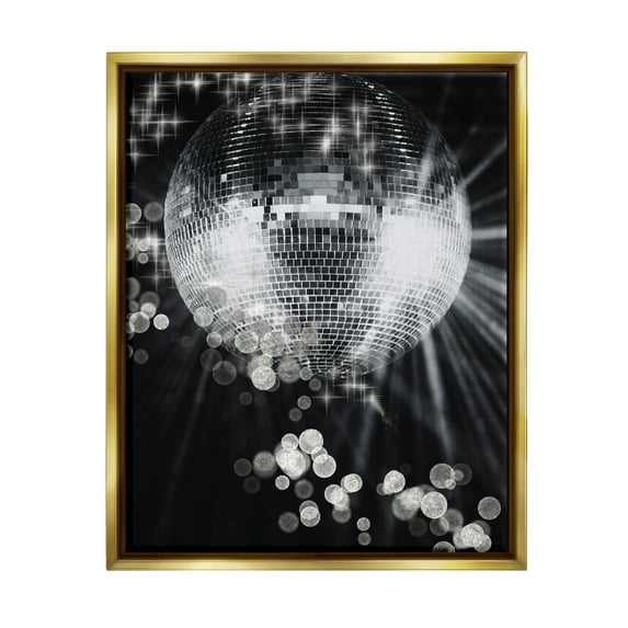 Stupell Industries Glimmering Disco Ball Literature & Flim Photography Gold Floater Framed Canvas Art Print Wall Art, 25 x 31