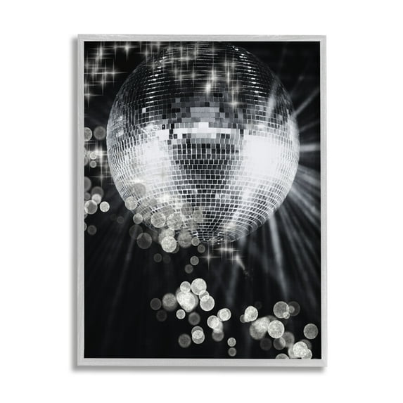 Stupell Industries Glimmering Disco Ball Literature & Flim Photography Gray Framed Art Print Wall Art, 24 x 30