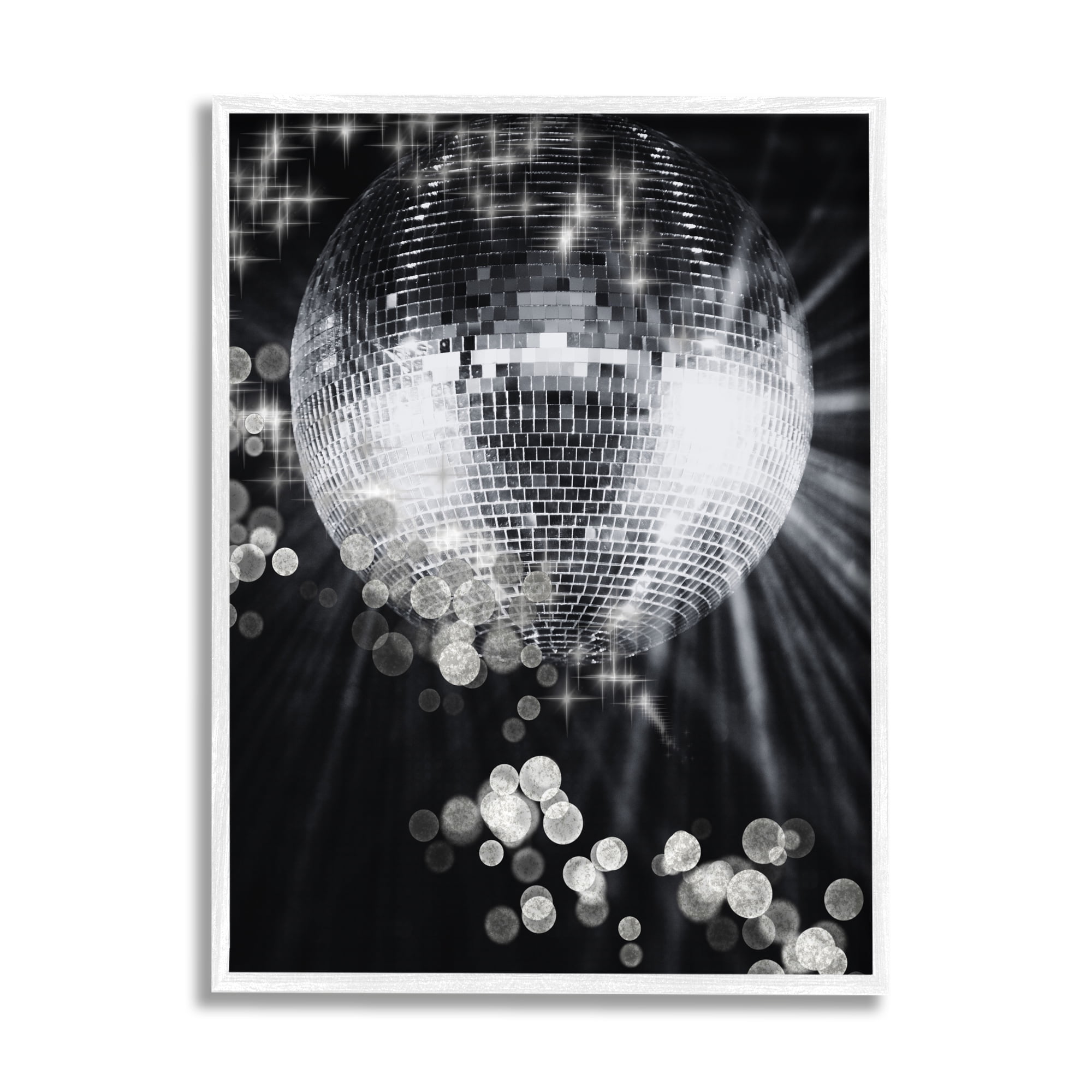 Stupell Industries Glimmering Disco Ball Literature & Flim Photography White Framed Art Print Wall Art, 24 x 30