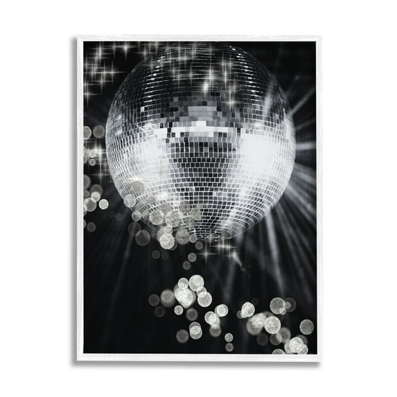 Stupell Industries Glimmering Disco Ball Literature & Flim Photography White Framed Art Print Wall Art, 24 x 30