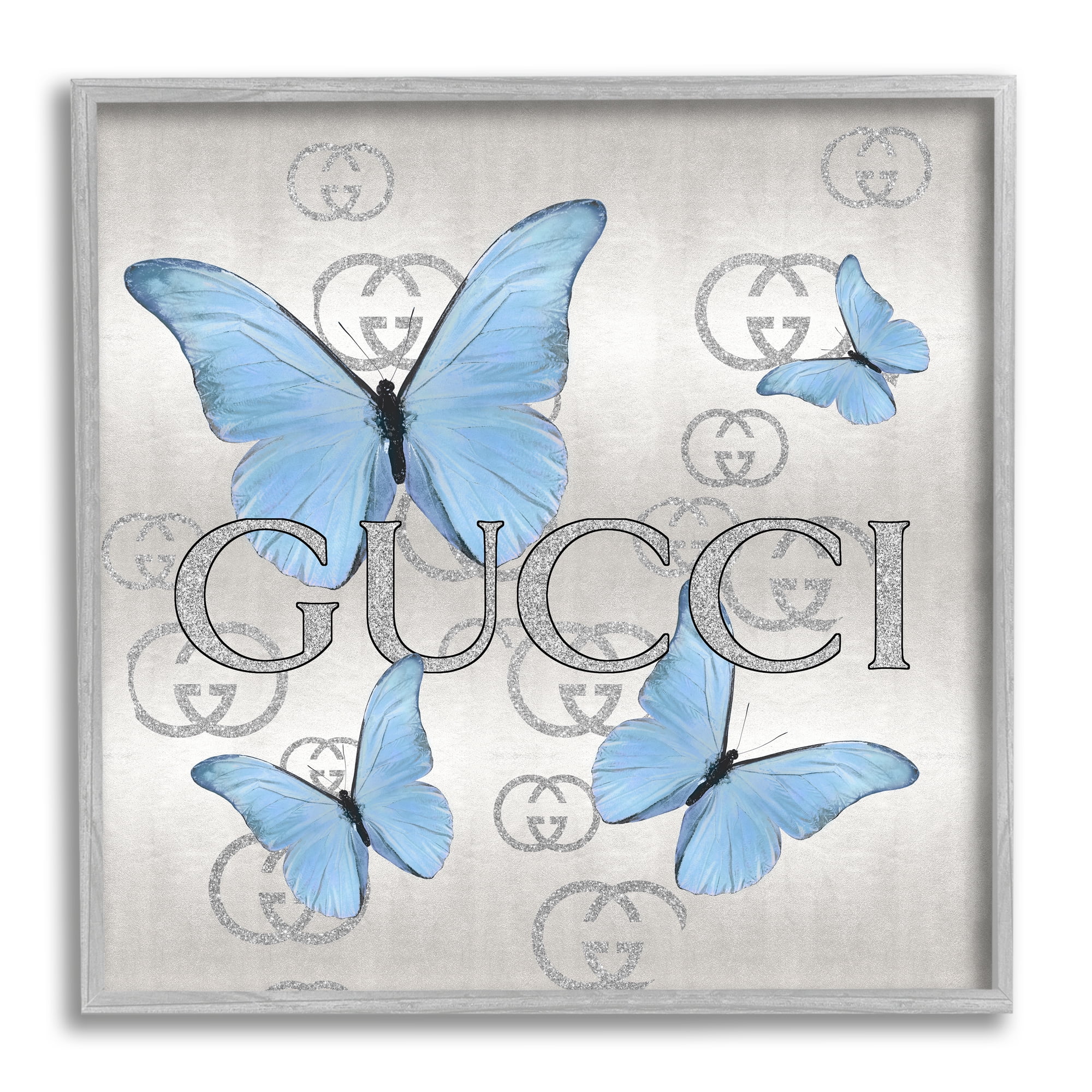 Stupell Industries Glimmering Glam Butterflies Animals & Insects Painting Gray Framed Art Print Wall Art, 17 x 17