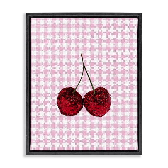 Stupell Industries Glam Glitter Cherry on Pink Gingham Black Floating Frame Canvas Art, 17 x 21, by LISH Creative